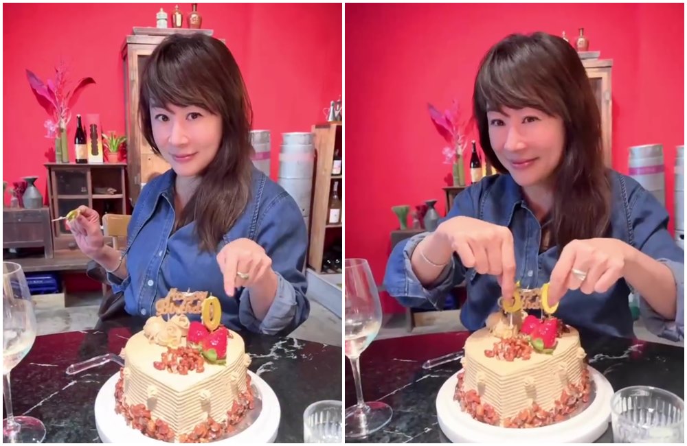 路永佳過50歲生日，和蛋糕一起拍有趣的影片。（翻攝clarelu_j3 IG）