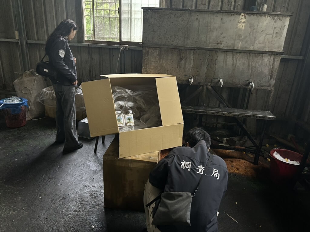 黑心業以簡陋機具設備自行混合芥花油、橄欖油後，再分裝貼上標籤，以此方式欺騙消費者。（嘉義市調查站提供）