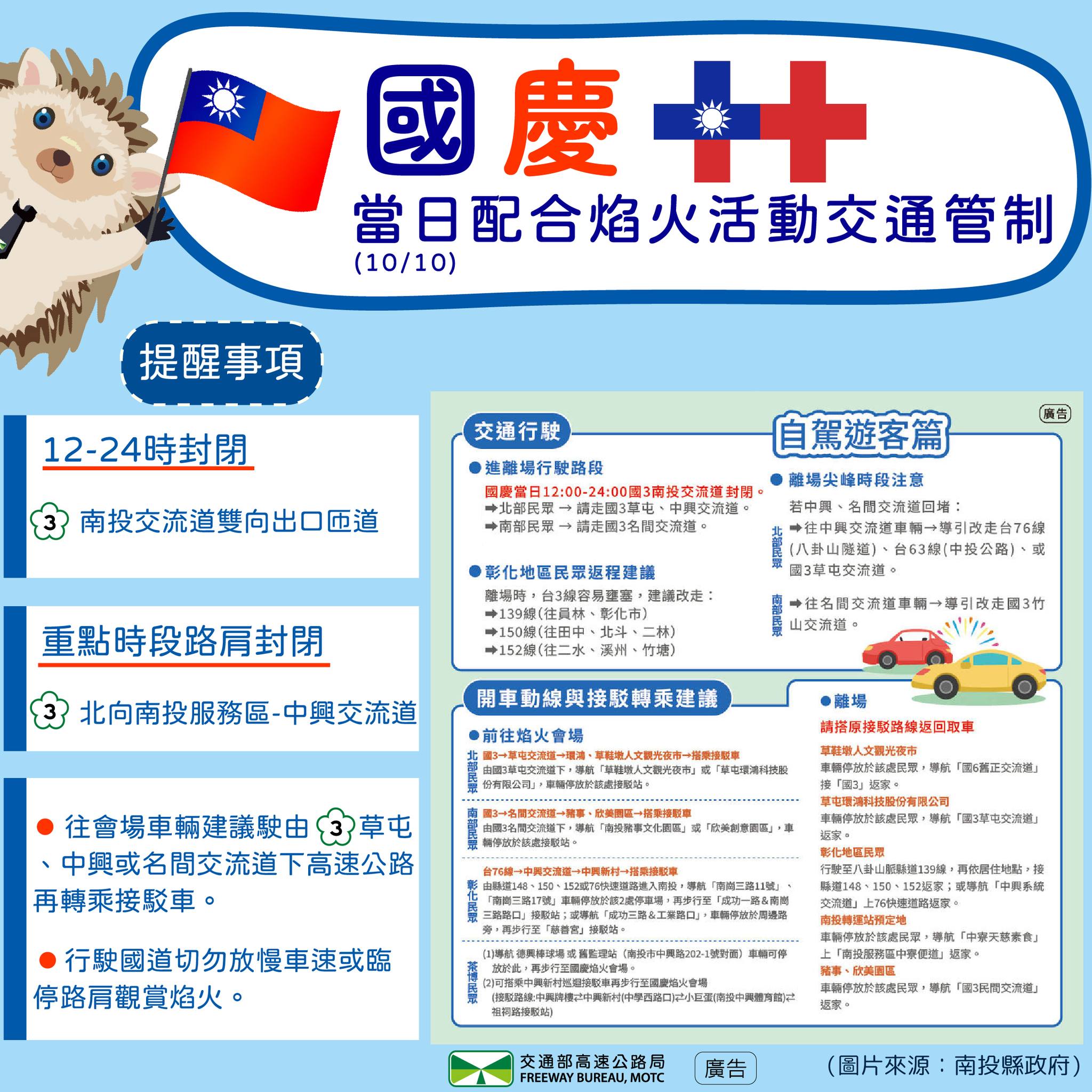 高公局說明國慶日疏運措施。（翻攝自臉書@高速公路局）