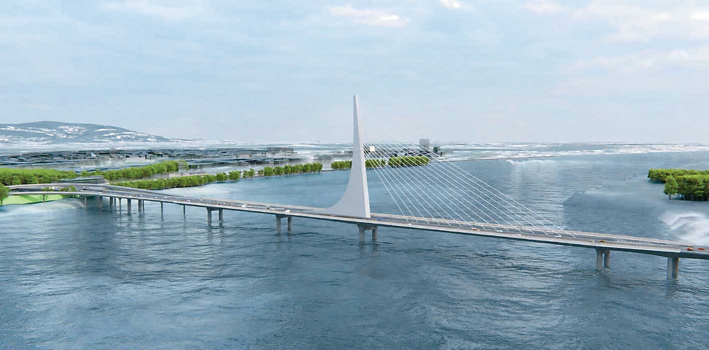 蘆社大橋將連結北市社子島與新北蘆洲，成為雙北重要交通動脈之一。圖為完工模擬圖。（新北市新建工程處提供）