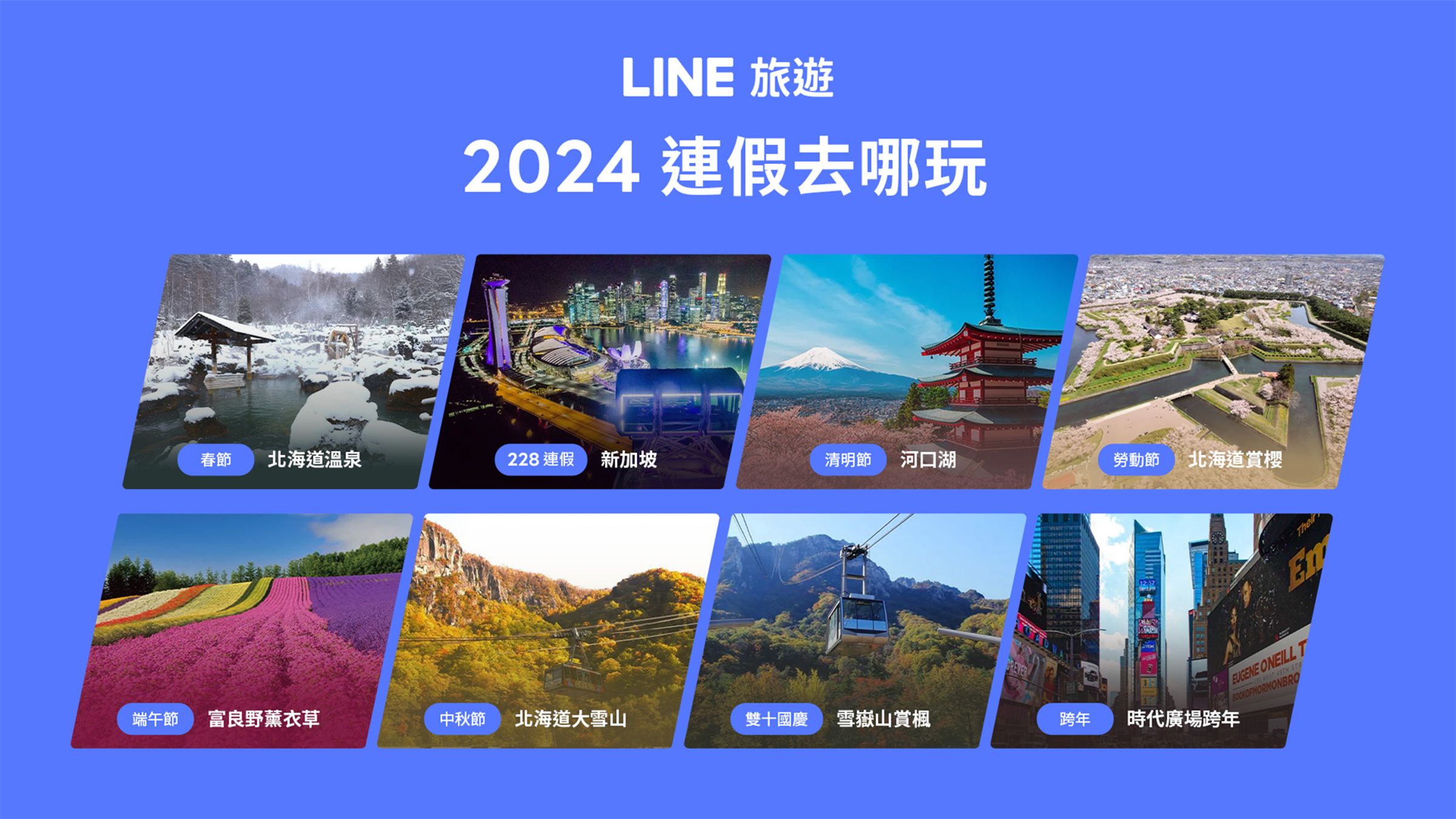 LINE旅遊提供的連假出遊建議,讓用戶快速選定旅遊目的地。(Line旅遊提供)