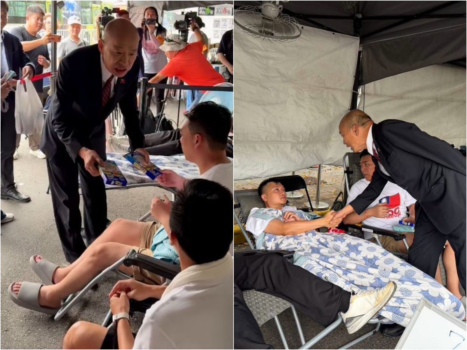 韓國瑜2分鐘快閃凱道! 贈送藍營絕食4小雞「退熱貼」