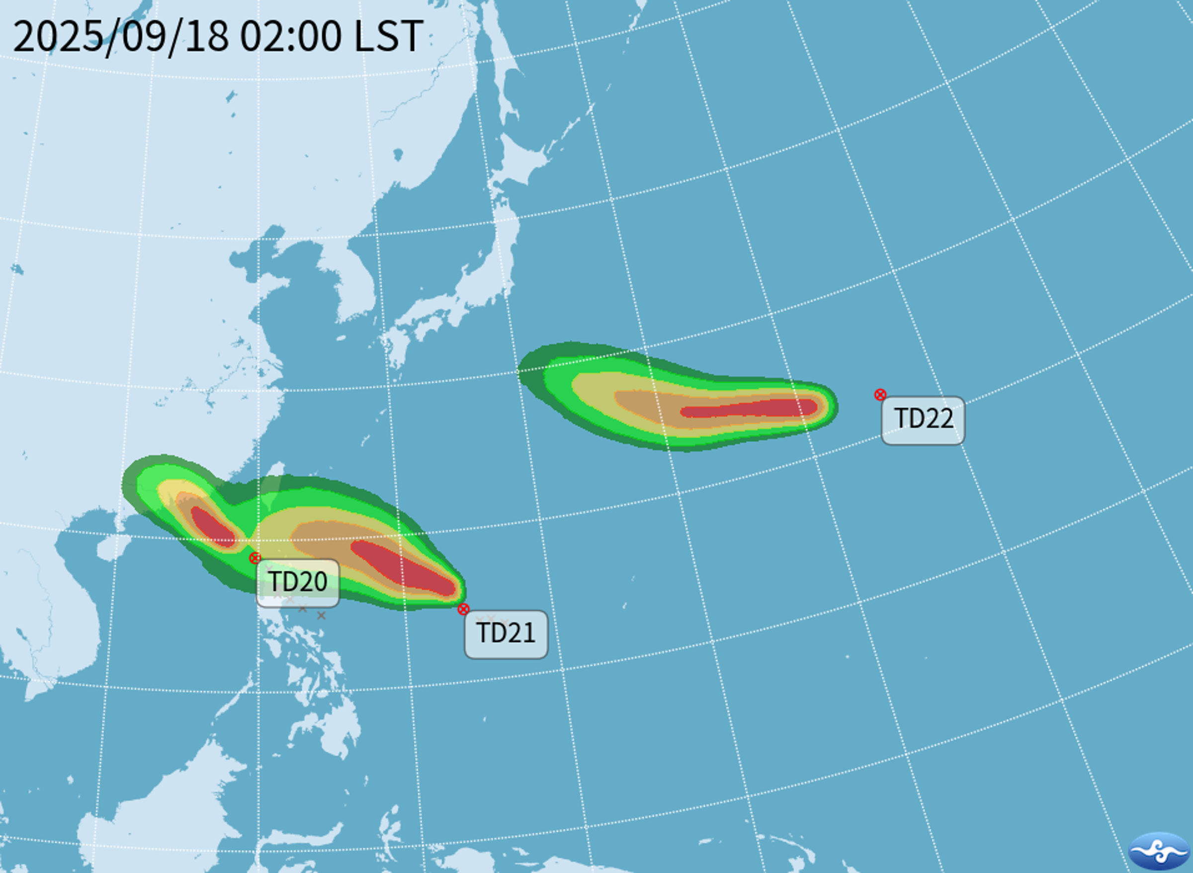 海面上目前有3熱帶性低壓。(取自氣象署官網)