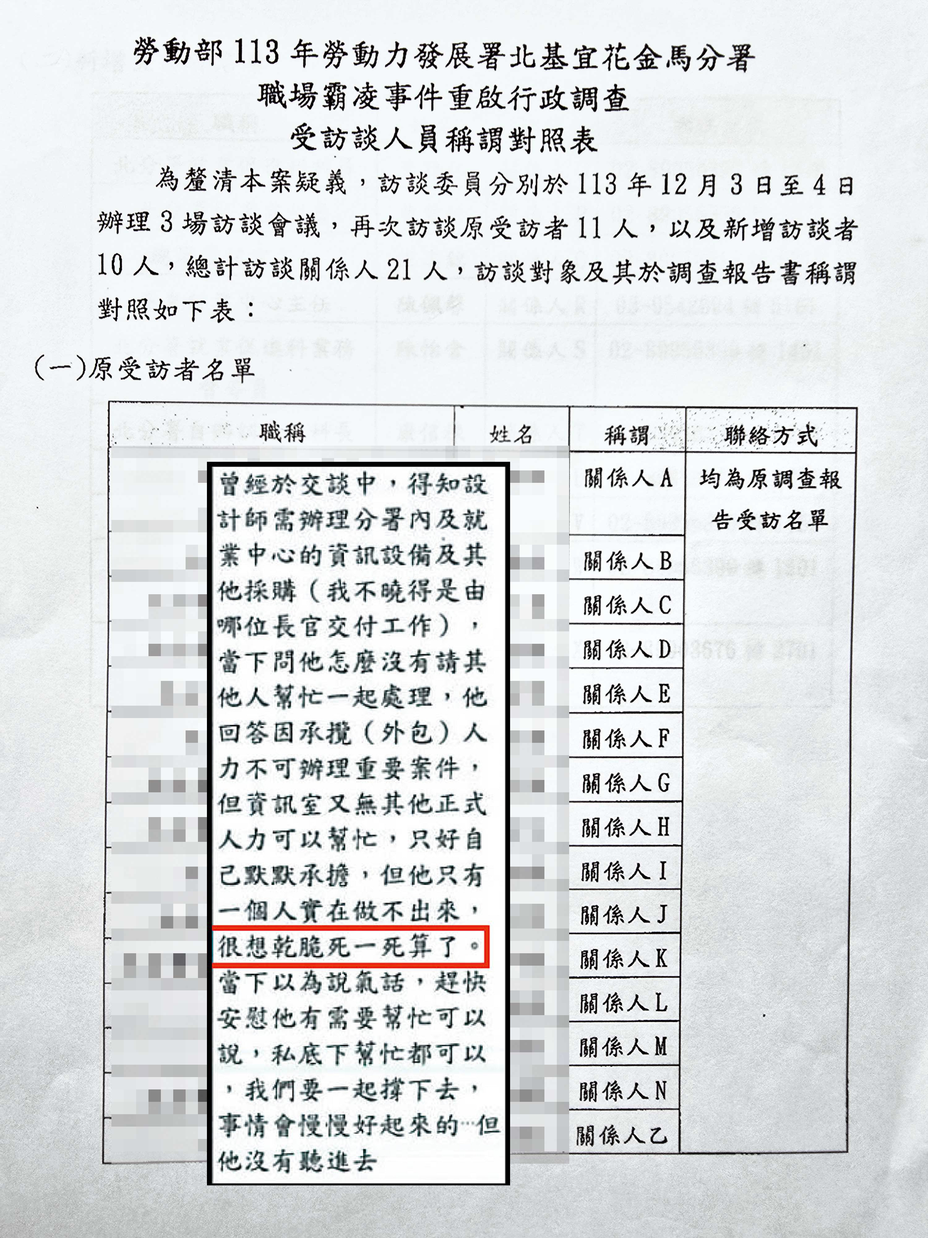 北分署內部調查顯示,吳姓工程師生前曾因工作壓力而有輕生念頭。(翻攝畫面)