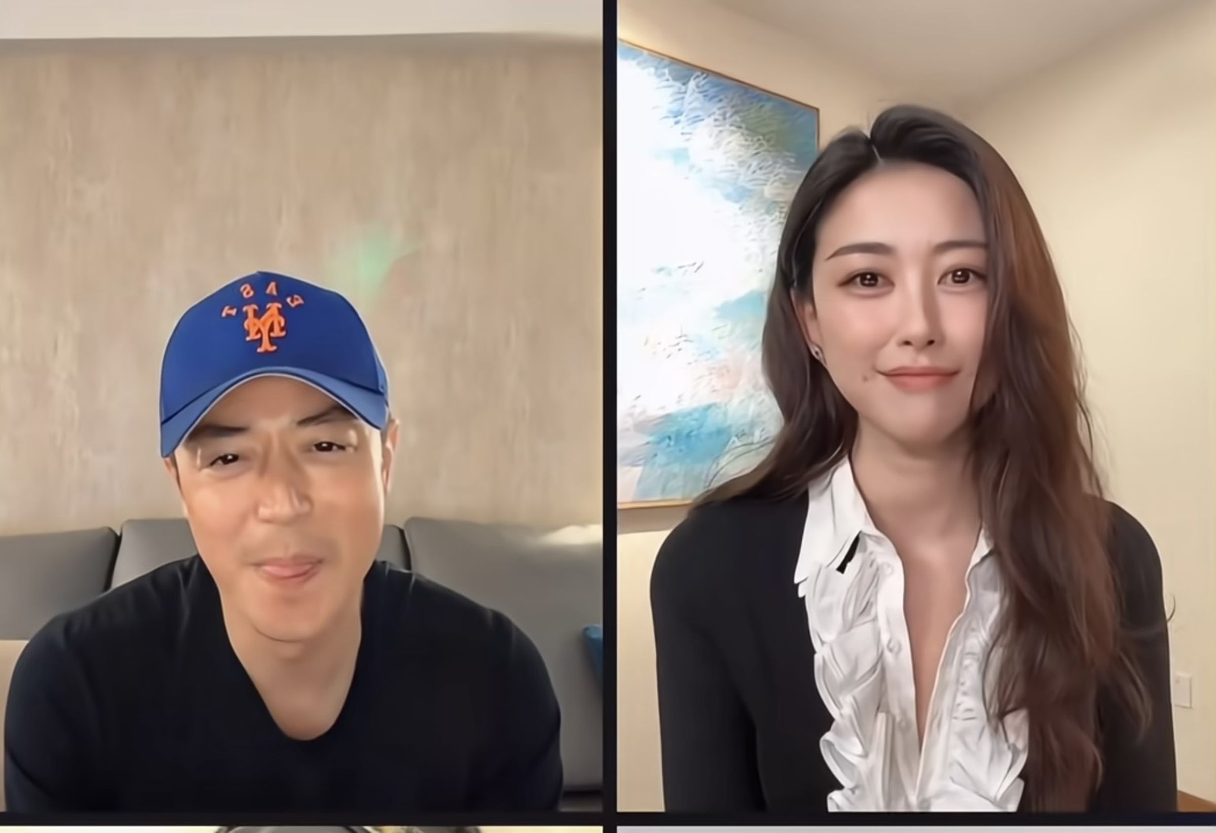 霍建華和女主角朱珠為《他為什麼依然單身》直播宣傳。（翻攝自小紅書）