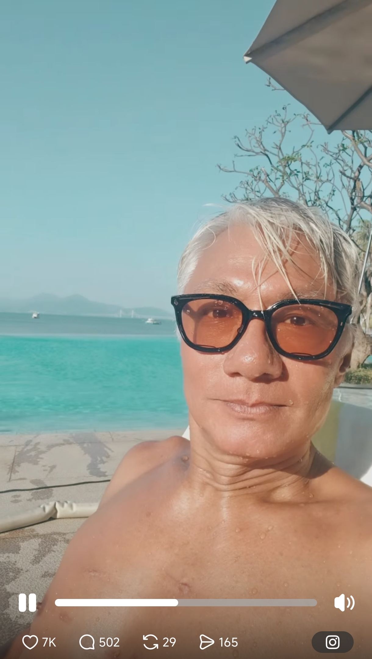 林俊賢上傳一支日光浴短片證明自己是本尊,他最近才開了脆的帳號,跟不少台灣粉絲頻頻互動。(翻設林俊賢threads)