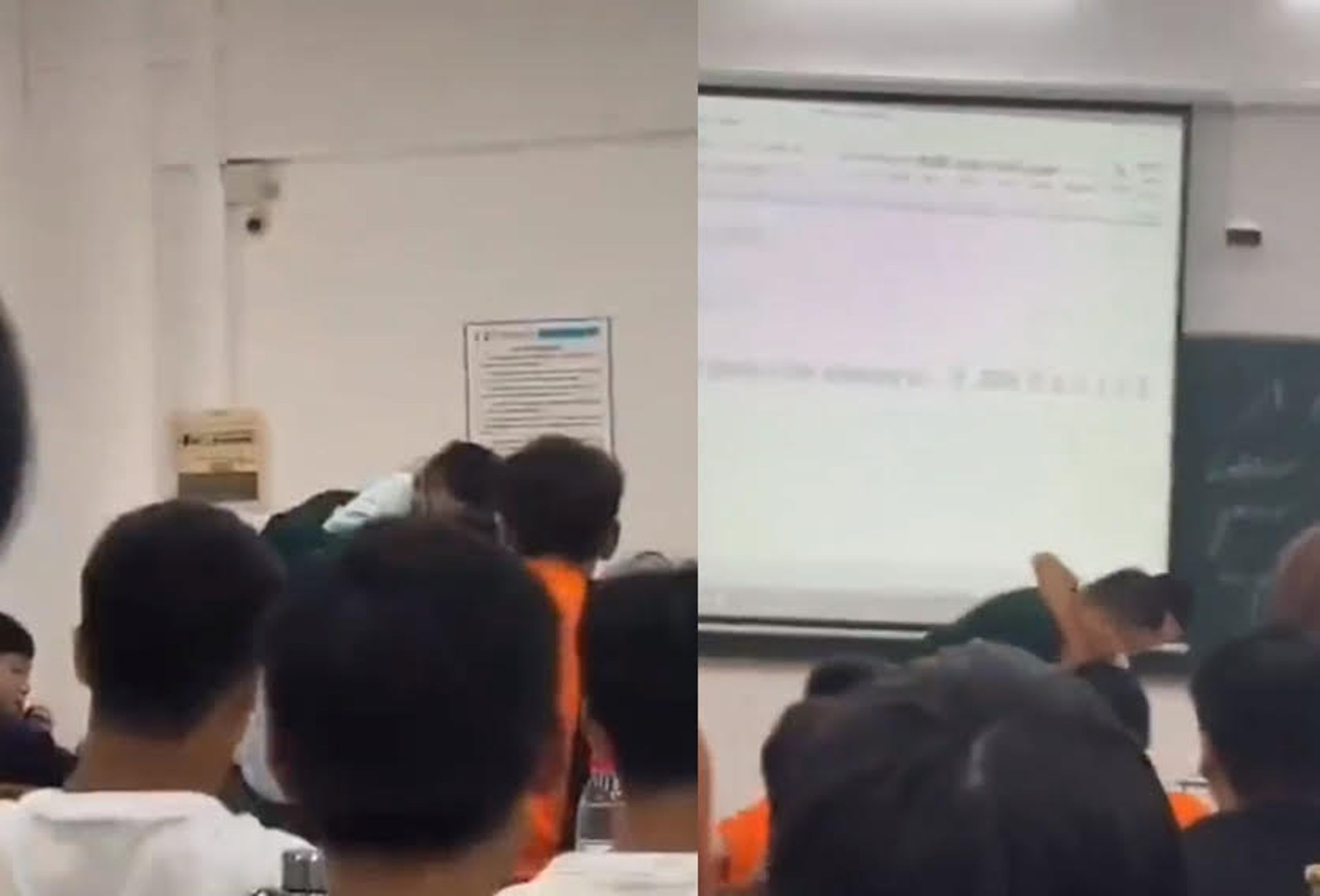 中國浙江一名男學生上課玩手機被老師沒收，竟動手對老師鎖喉。（翻攝微博）