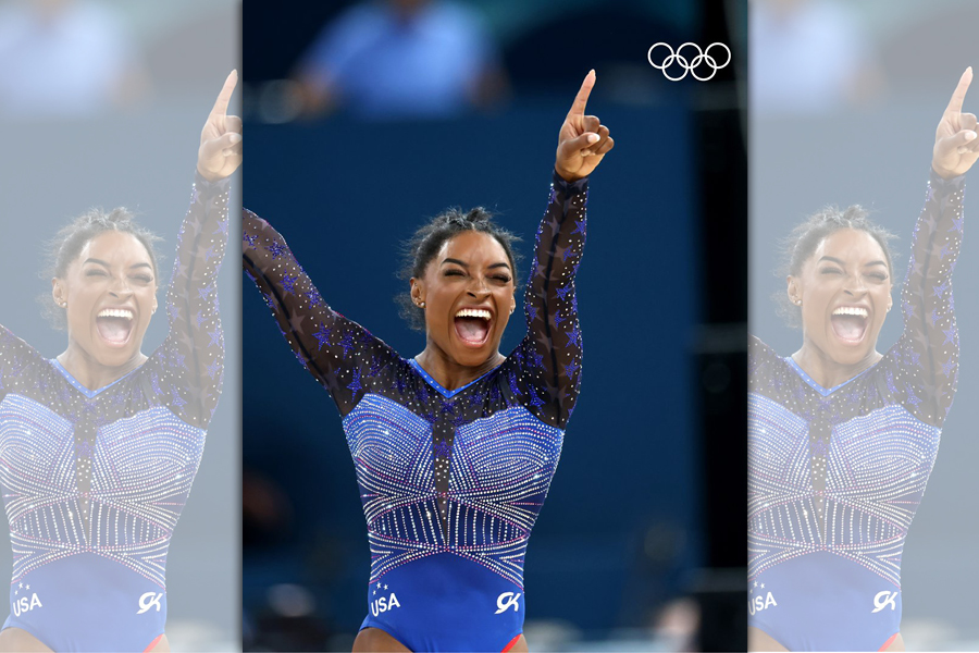 美國體操天后拜爾絲奪得女子競技體操個人全能金牌，這也是她生涯第6面奧運金牌。（翻攝X@Olympics）