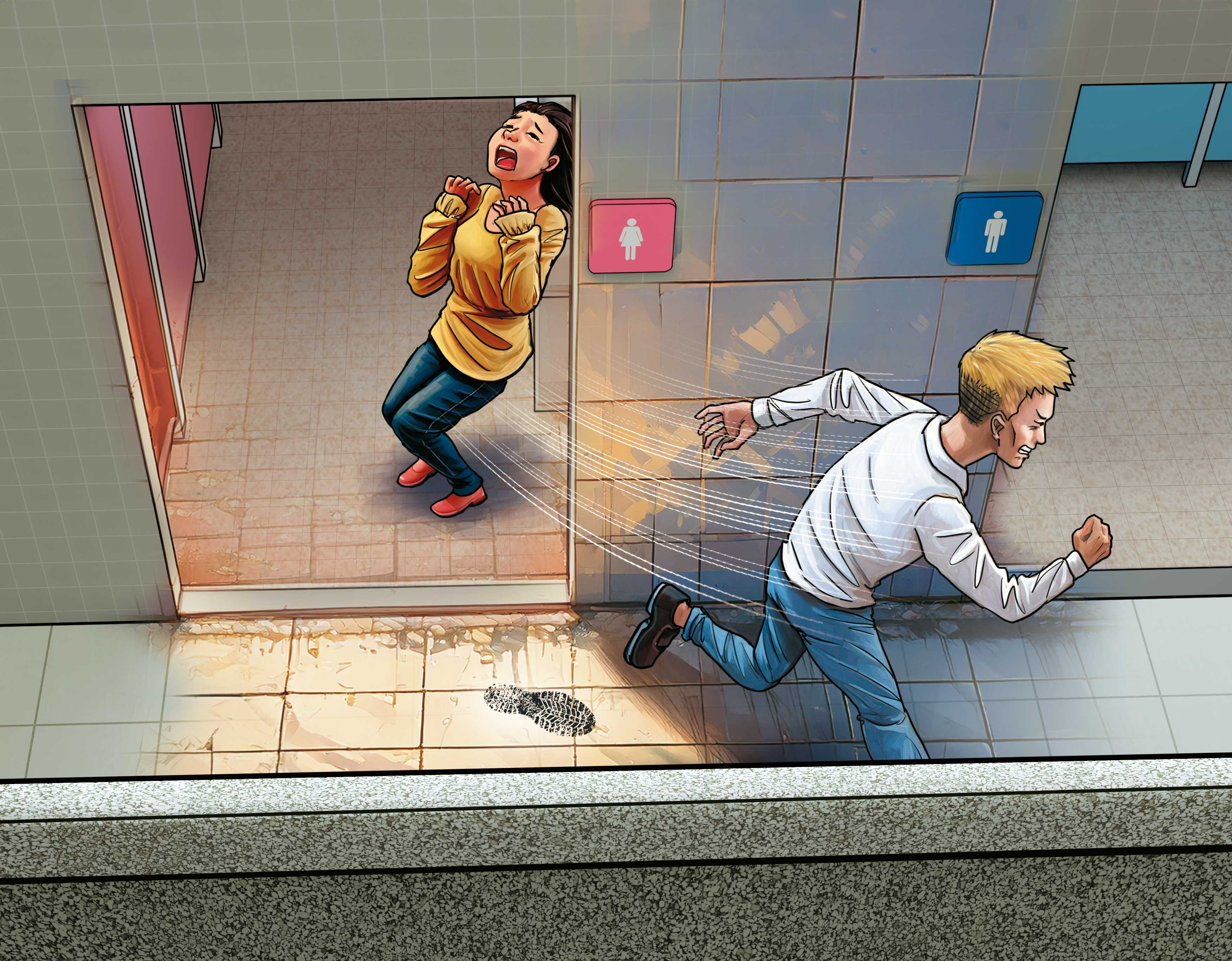 男子盧君星潛入台南大學女廁偷拍遭逮，檢警從他手機查出逾300部偷拍檔案，包括台積電及台南地檢署都成為他犯案地點。（AI繪圖Adobe Firefly生成，本刊美術組後製）