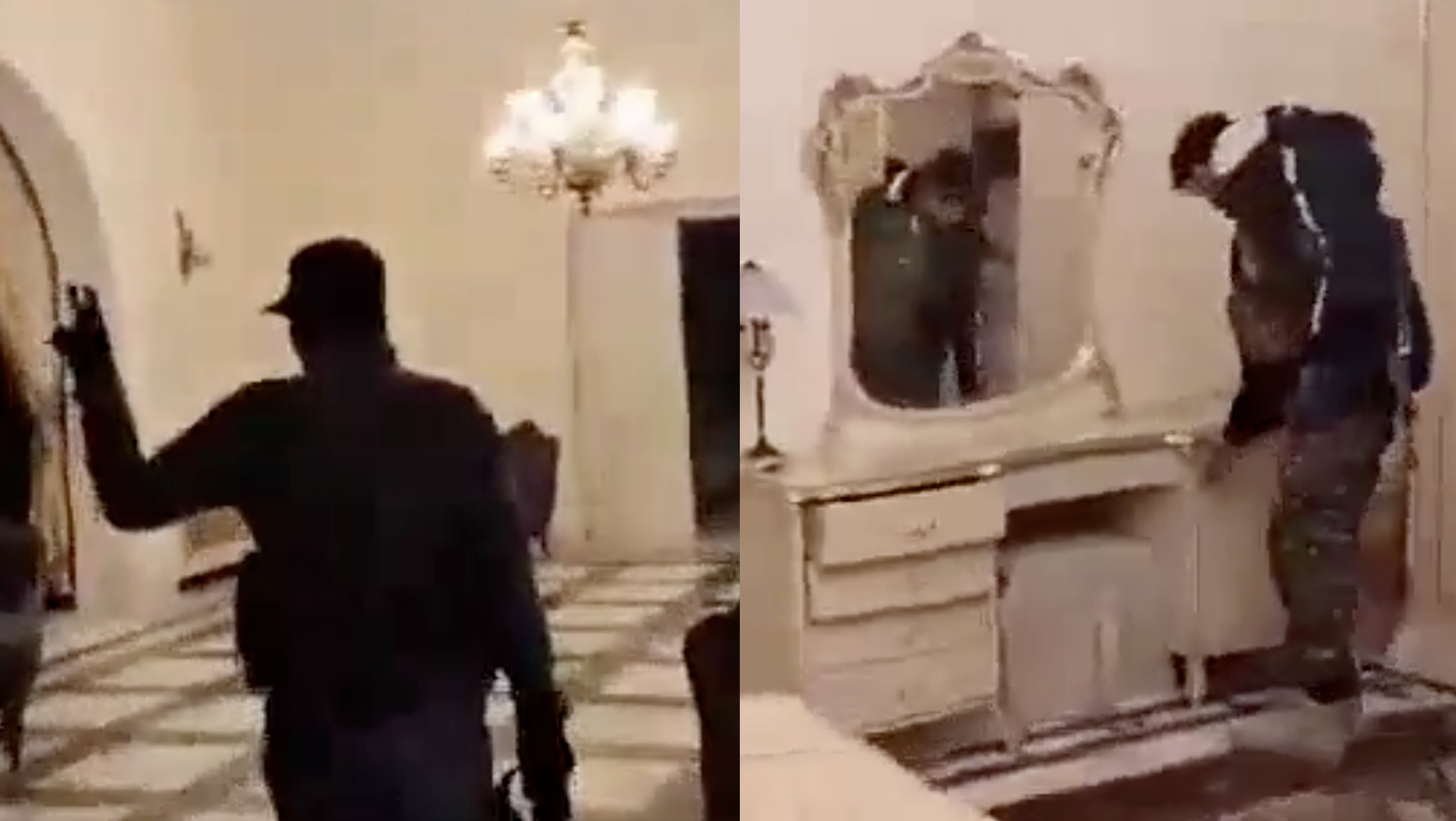 敘利亞民眾進入總統府「新沙阿布宮」，搬光值錢的家具及藝術品。（翻攝自X@Osint613）