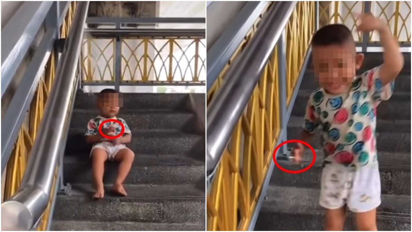 1名4歲男童在橋下抽菸，嚇到散步的路人。（翻攝自臉書@ทันข่าวกับเทยไทย）