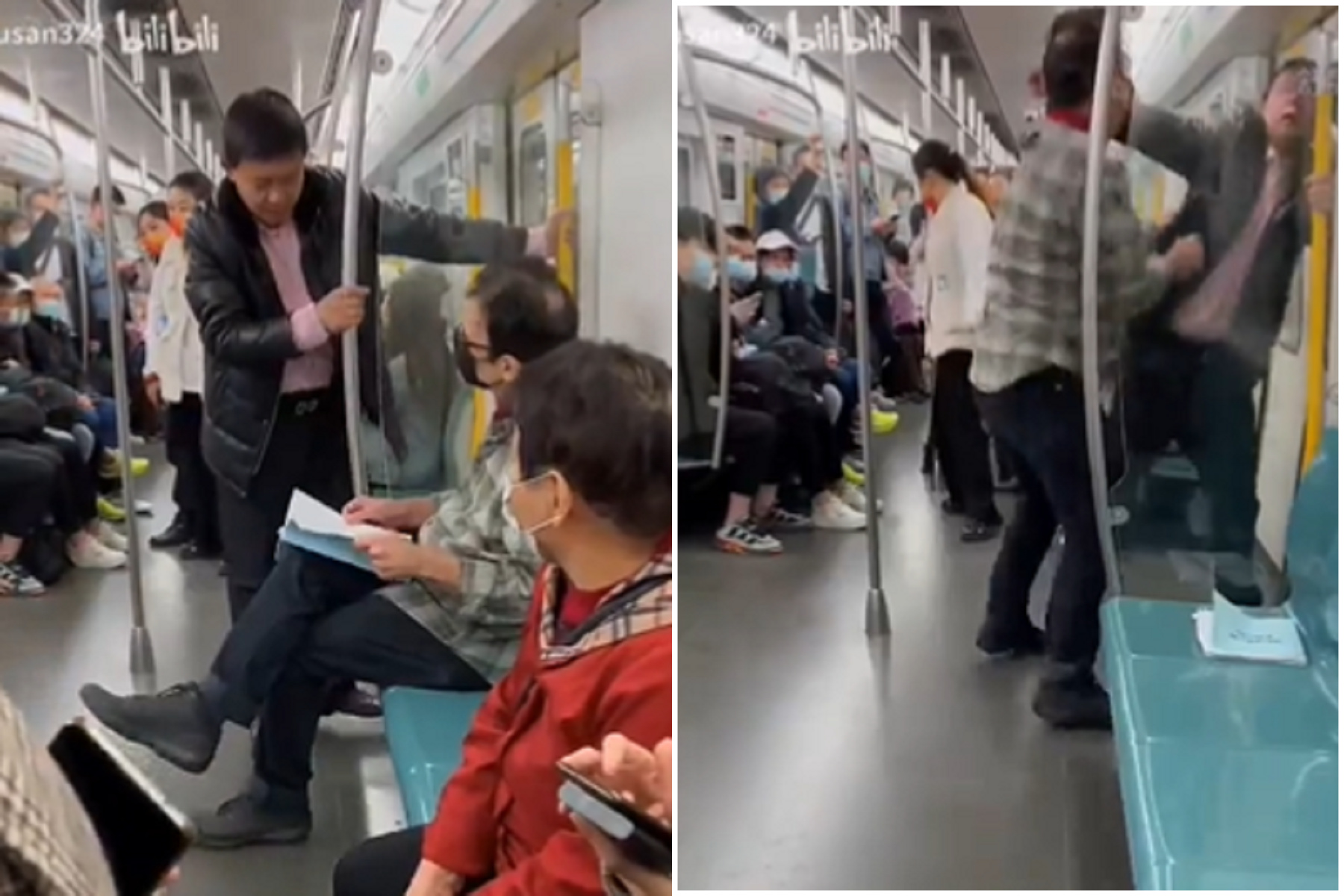 中國男「義和團式」騷擾無辜外國男，結局慘了！反被洋人打爆趕出列車。（翻自X平台）