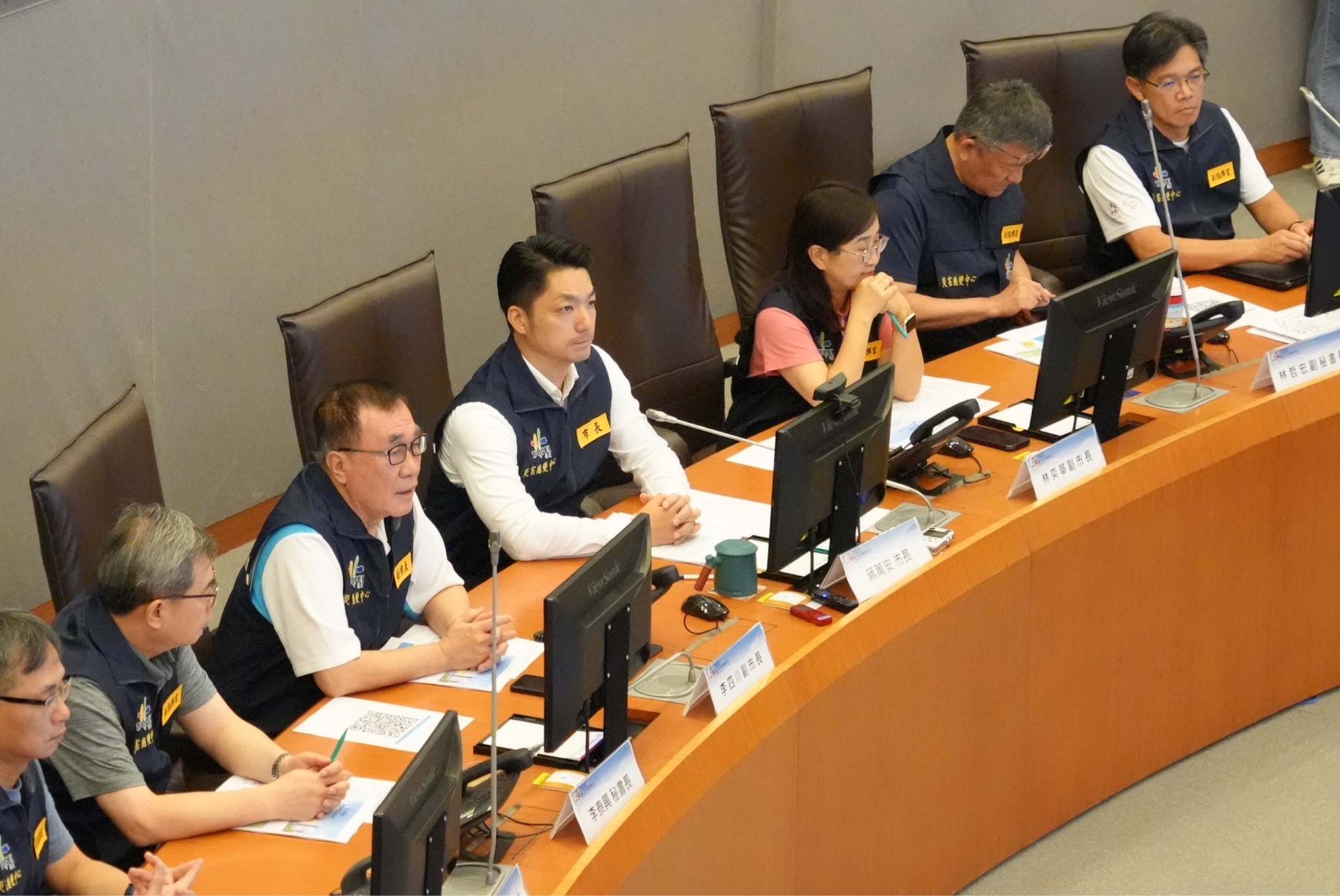 蔣萬安出席台北市政府凱米颱風第4次工作會報。（北市府提供）