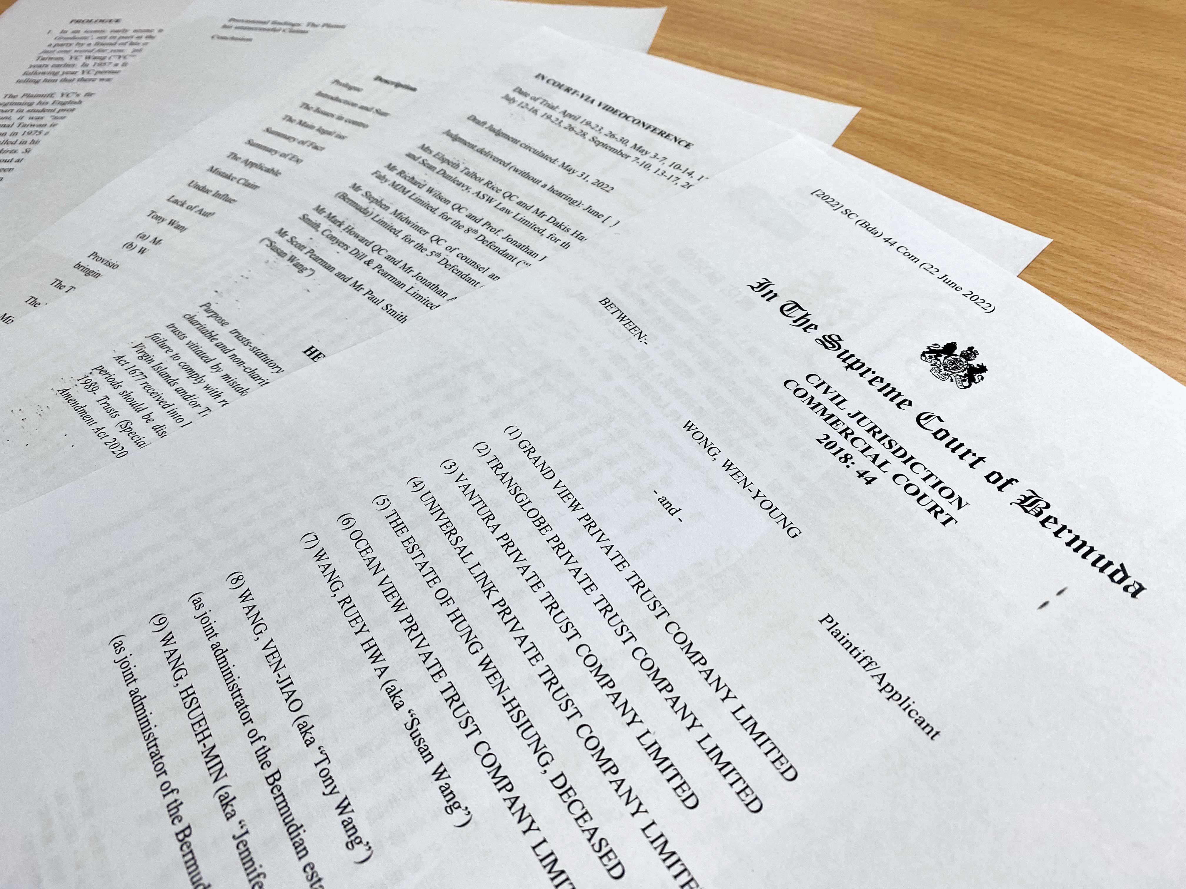 本刊獨家取得王文洋對海外爭產訴訟在百慕達最高法院的判決書。（讀者提供）