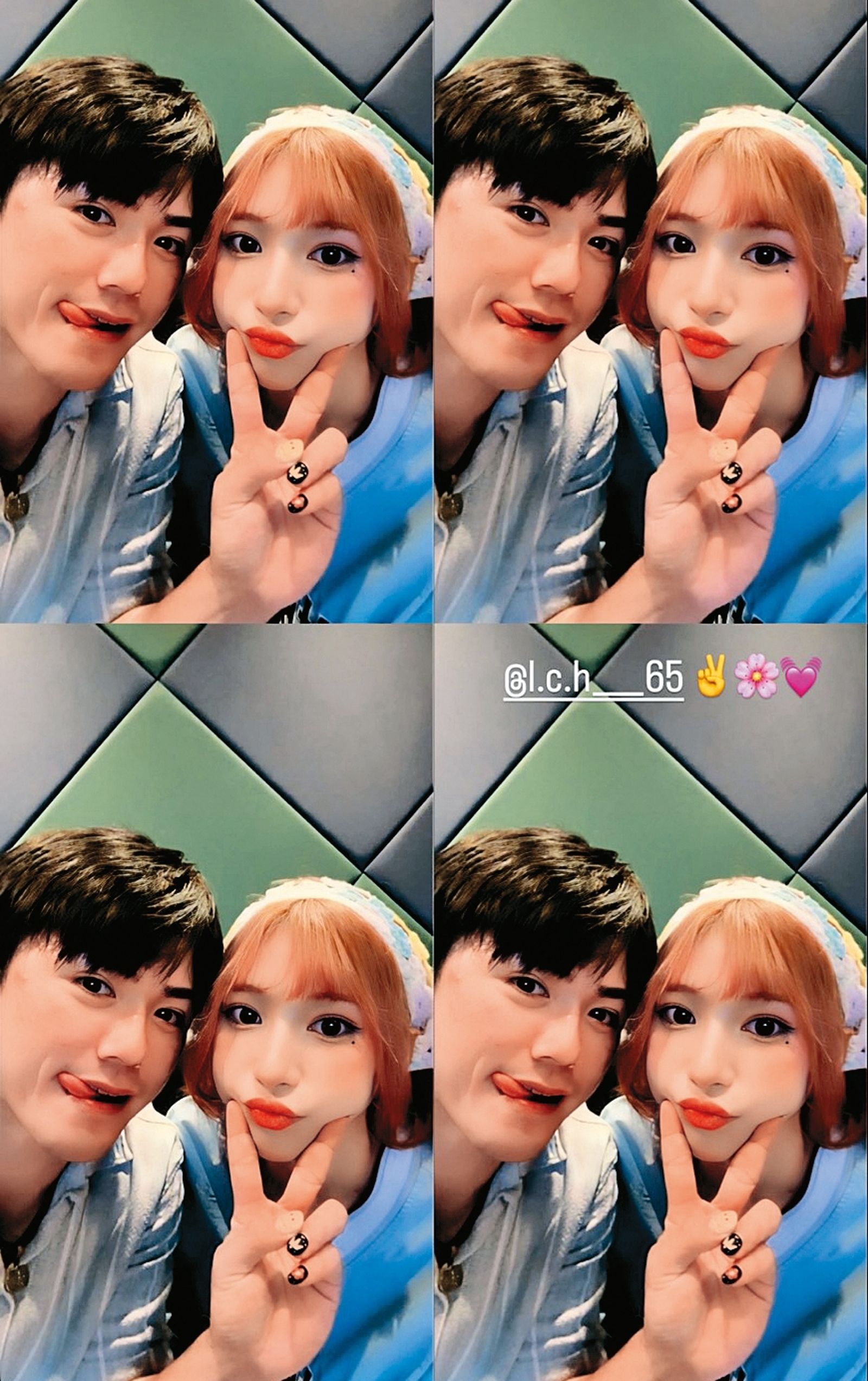 甜心（右）在限時動態分享與林政華（左）的俏皮合照，熱戀中的兩人，滿臉甜蜜。（翻攝自甜心IG）