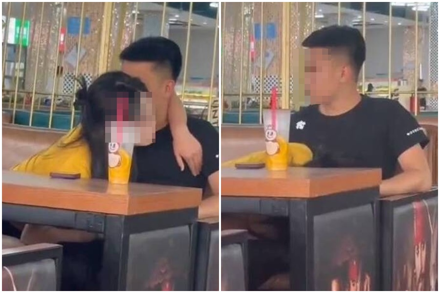 中國某學院近日爆出活春宮，一對男女在學校餐廳裡口愛，引發關注。（翻攝自X）