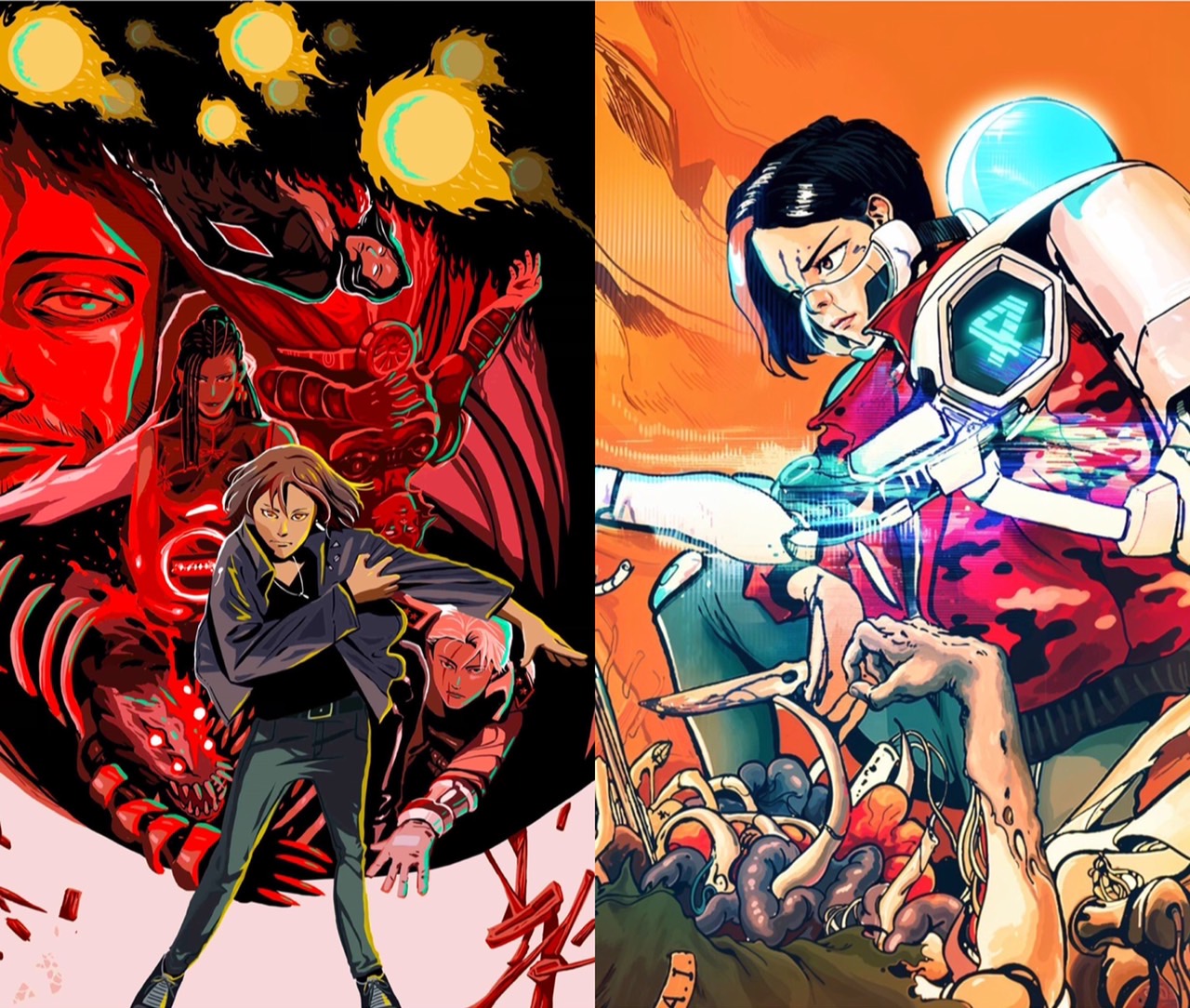 台漫《墨世曙光》（左）、《尋能第4小隊》（右）皆由動畫導演打造。（左圖：光點吉樹提供；右圖：腦高映像提供）