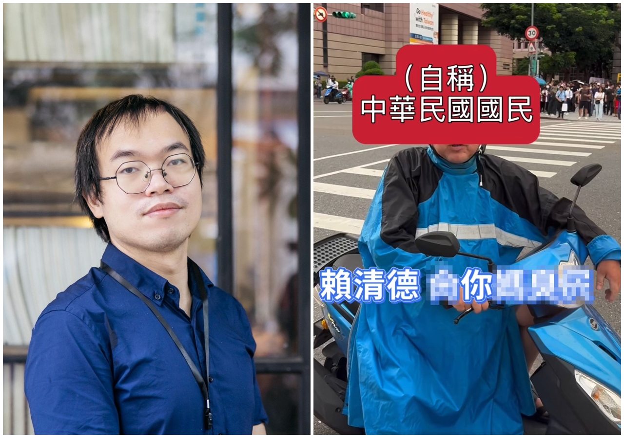 作家朱宥勳、謝宜安在信義區街講，談論罷免徐巧芯，有位阿北騎車跑來瘋狂跳針嗆聲。（翻攝自朱宥勳臉書）