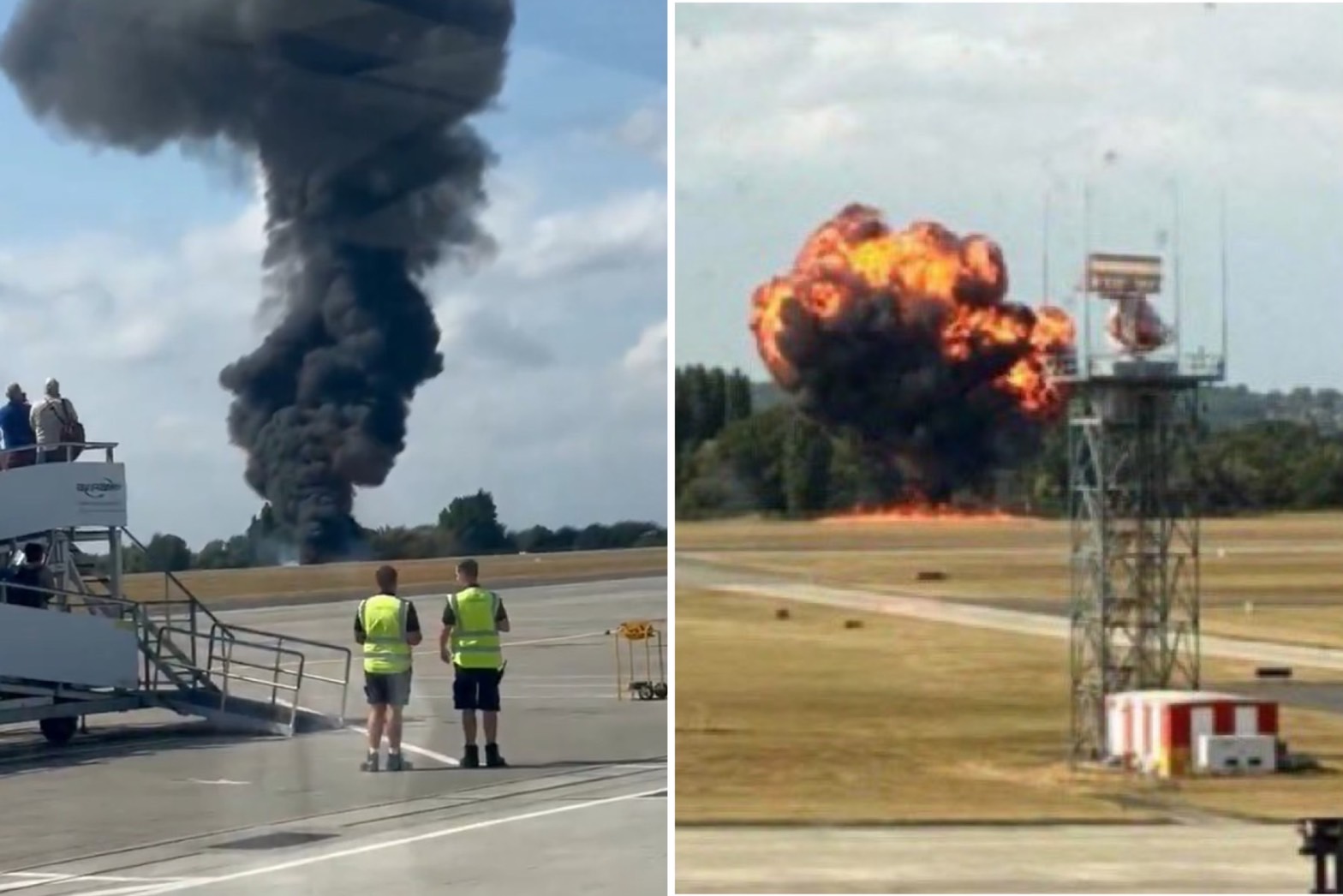 小飛機機師才微笑揮手回應民眾，未料才剛起飛墜毀倫敦機場爆炸，機上4人全罹難。（翻攝X）