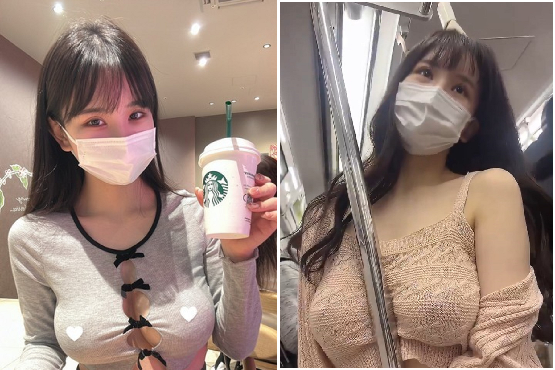 正妹喝星巴克搭電車，「奶奶到處裸體」無極限！如今突消失引網友擔憂。（翻自blog.livedoor.jp）