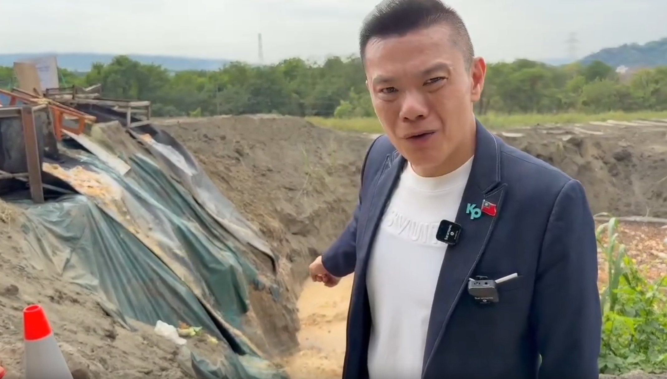 江和樹到霧峰廚餘掩埋場，拍下「廚餘大峽谷」震撼畫面，砲轟市府欺負台中人。（翻攝自江和樹Threads）