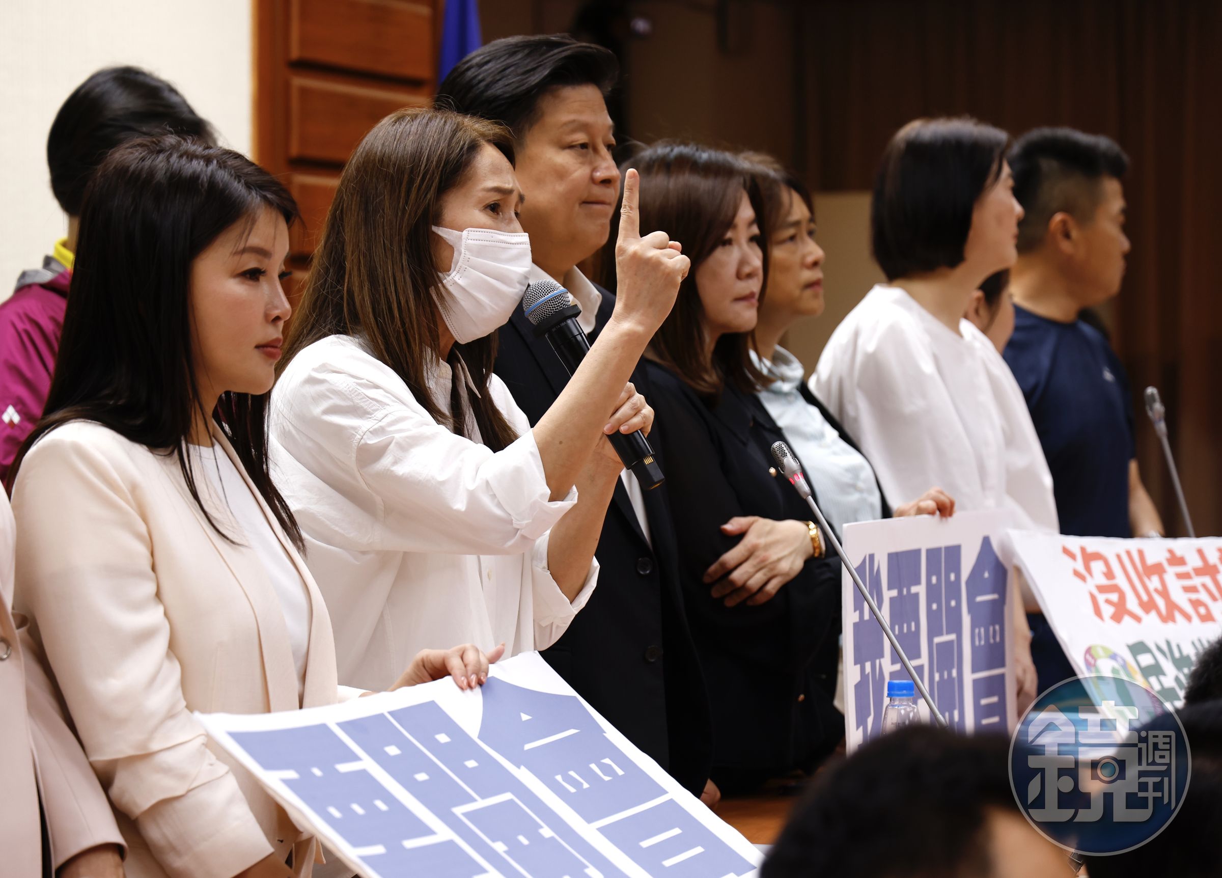 高金素梅突襲帶藍委換會議室群賢101,綠委則喊「無效宣告」。