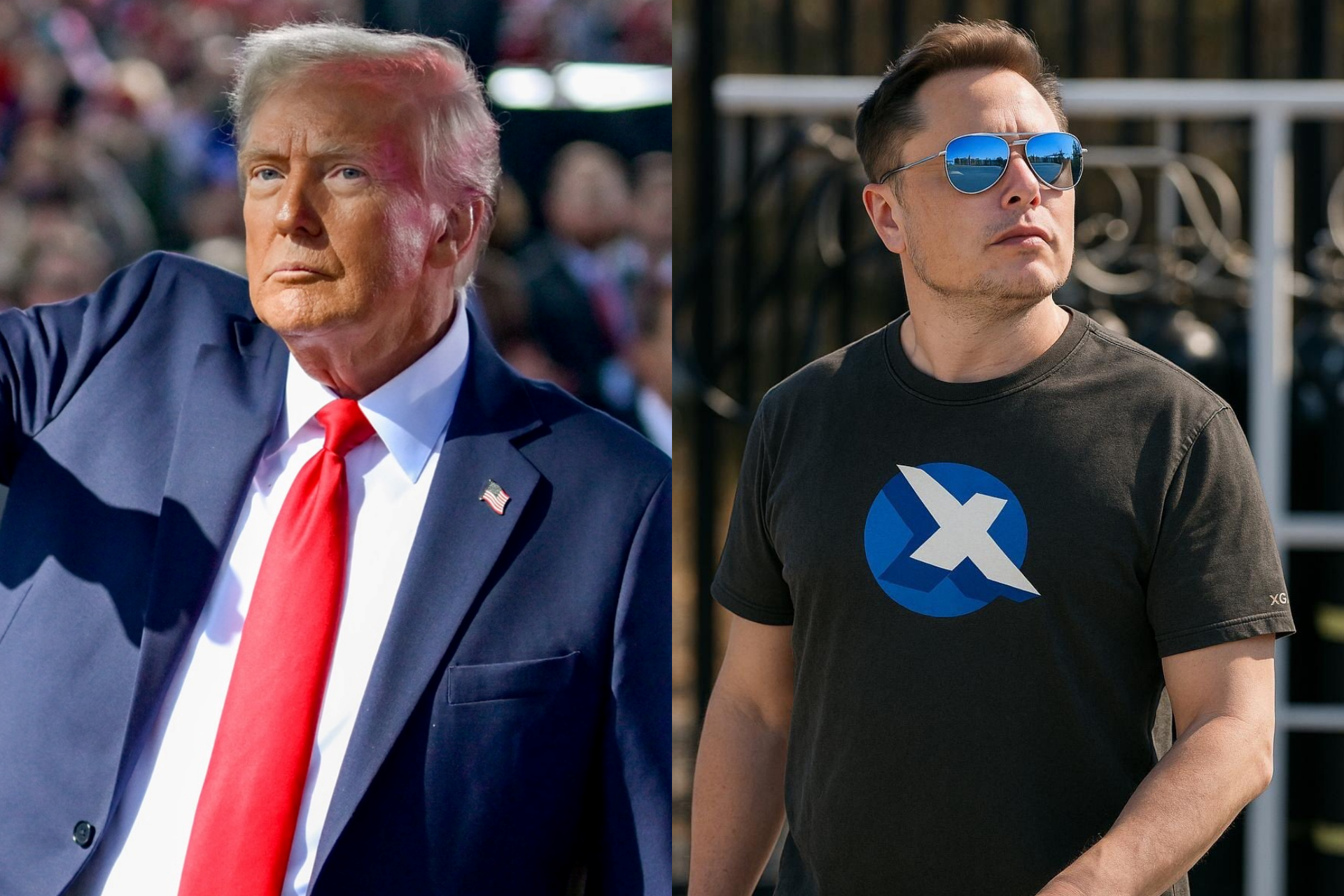 美國總統川普（左），與全球首富馬斯克（右）鬧翻。（合成圖，左翻攝自川普臉書、右翻攝自馬斯克X）