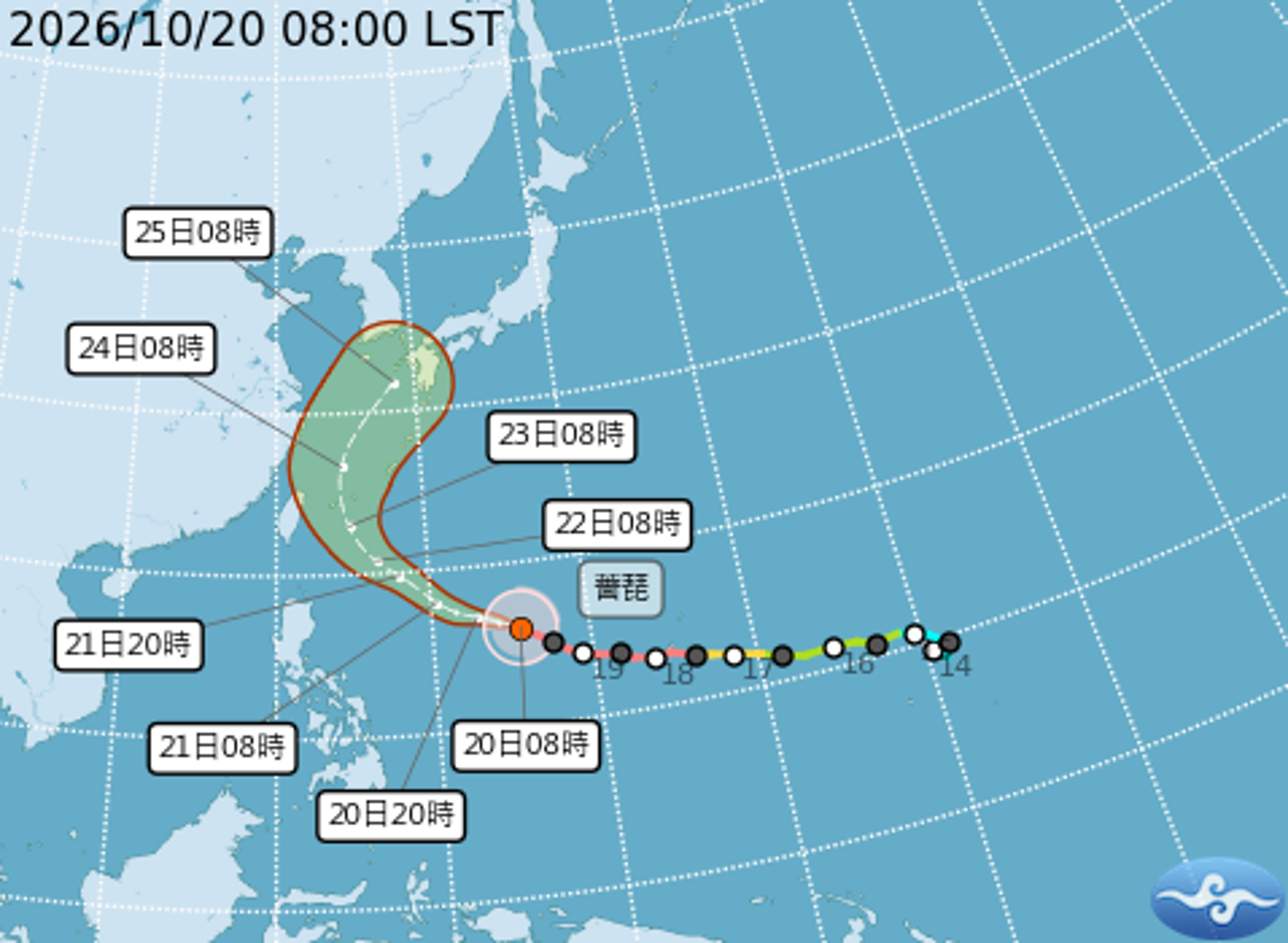 中央氣象署公布,颱風薔琵路徑強勢預報。(翻攝自中央氣象署官網)