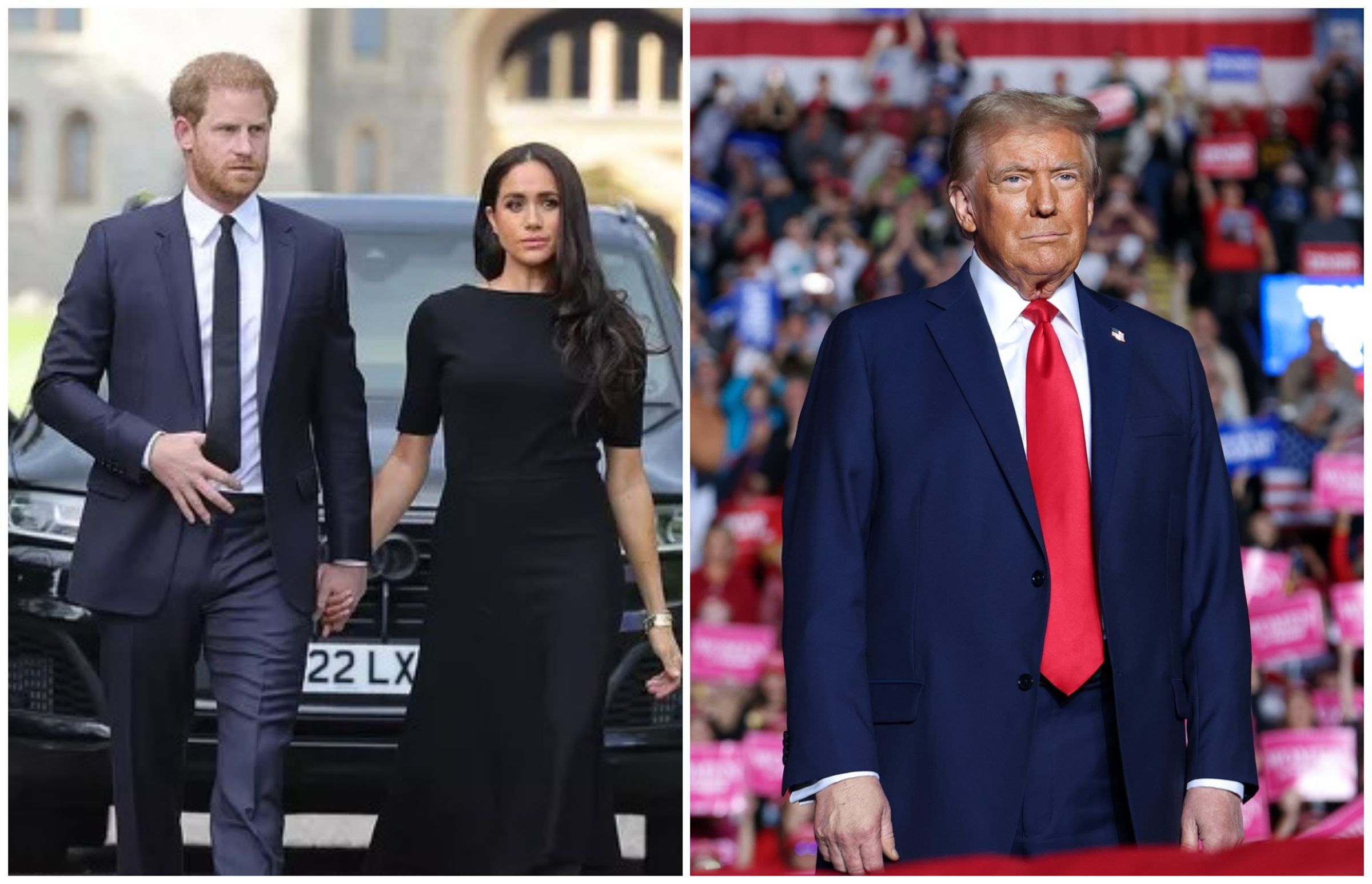 川普（右圖）並不喜歡哈利王子與梅根（左圖）。（翻攝Donald J. Trump臉書、The British Royal Family臉書）