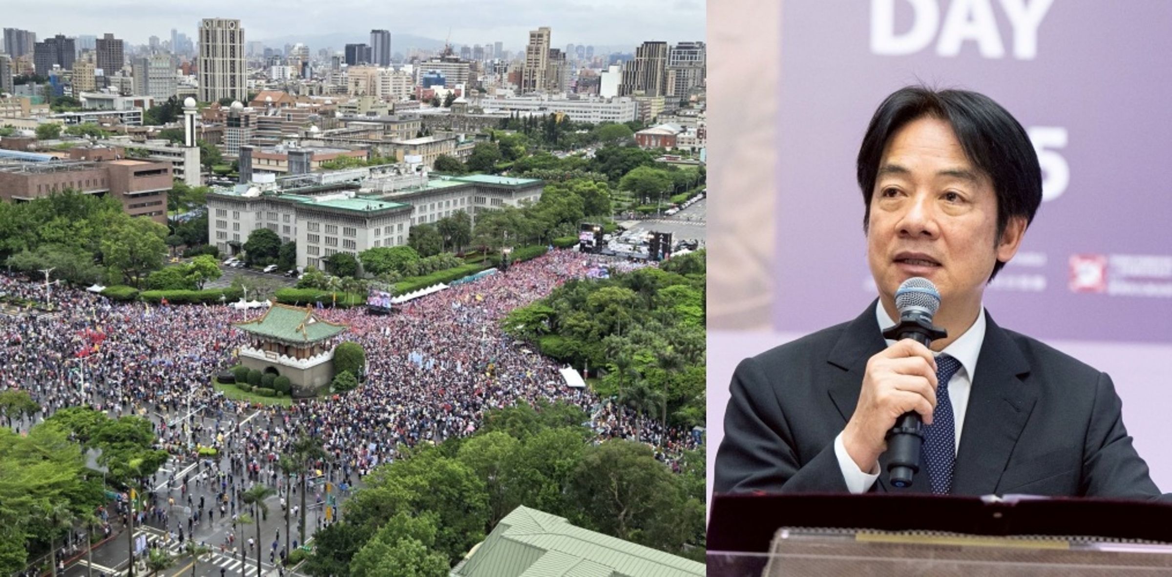 藍營凱道集結批綠共,賴清德強硬回擊「反對獨裁應該去北京天安門,不是台灣的凱道」。(鏡報新聞網提供 / 翻攝自賴清德臉書)