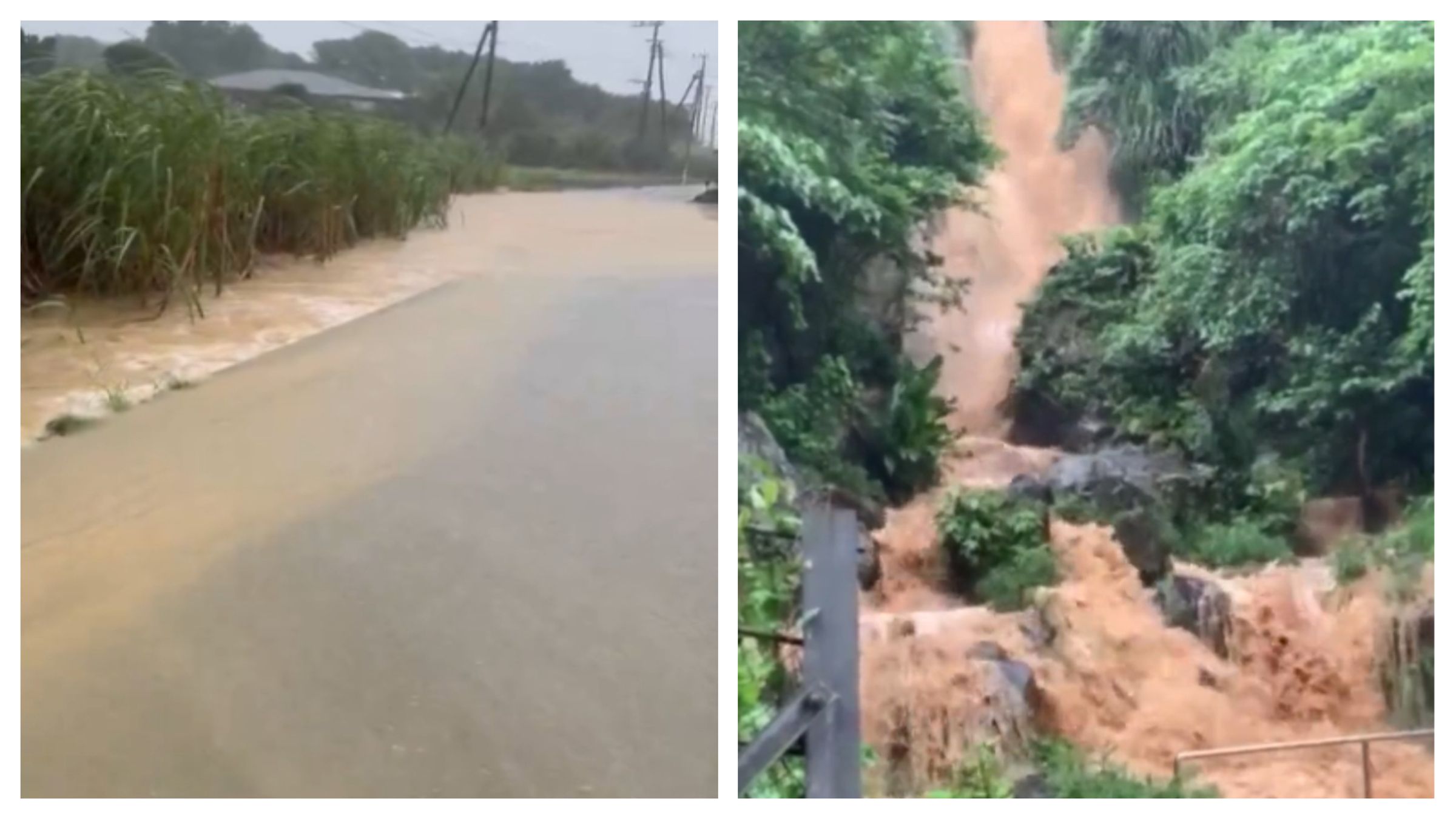 沖繩本島北部受潮濕空氣流入影響,降下破紀錄性暴雨。(翻攝自X@bakusai_hodo、@katakutekamen)