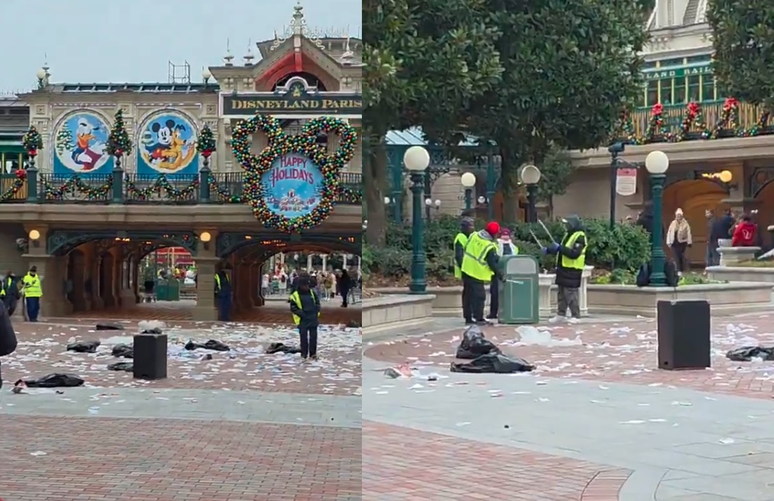 巴黎迪士尼清潔員罷工。（翻攝自X@LisaCorpus1993）