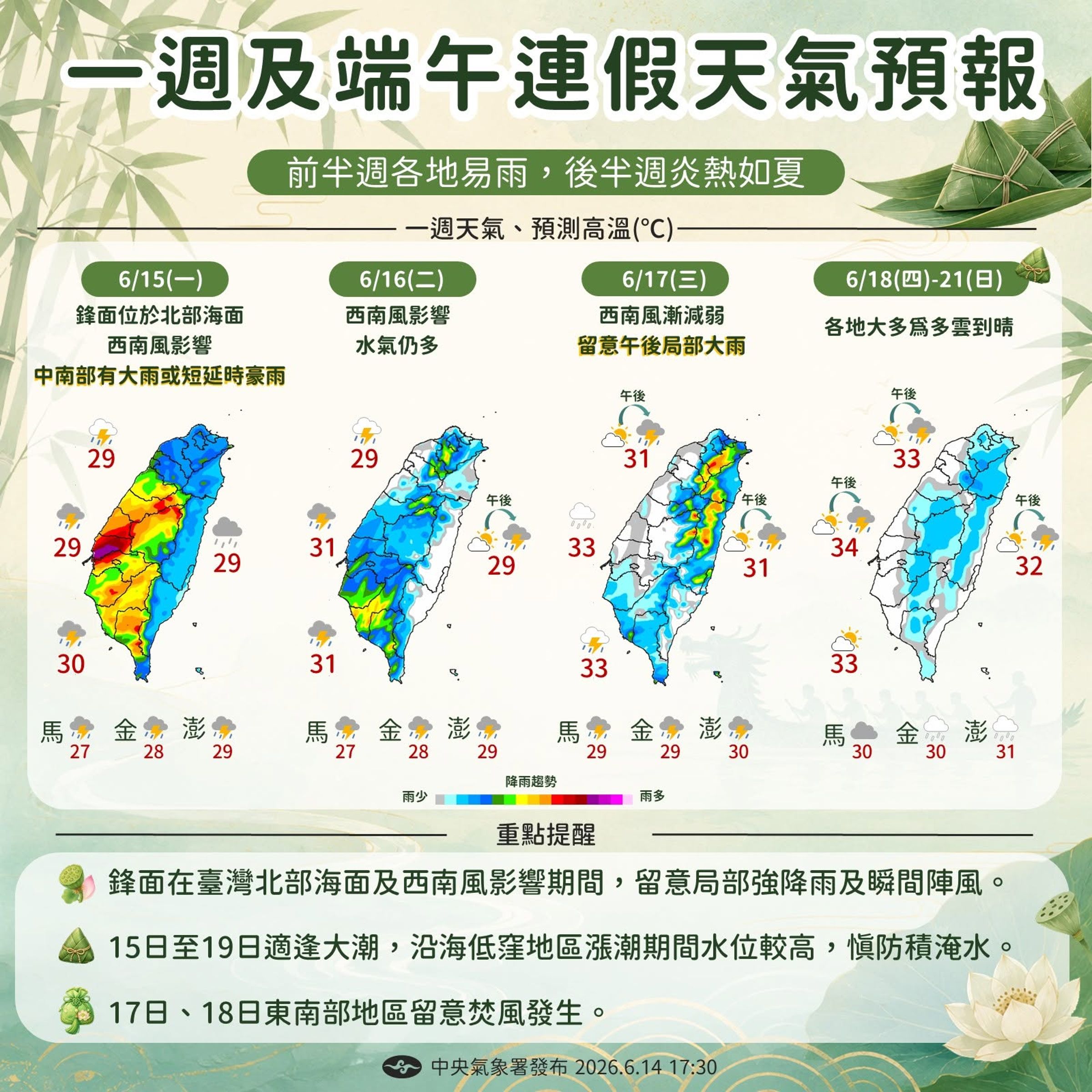 中央氣象署說明一週天氣狀況。(翻攝自臉書@報天氣─中央氣象署)