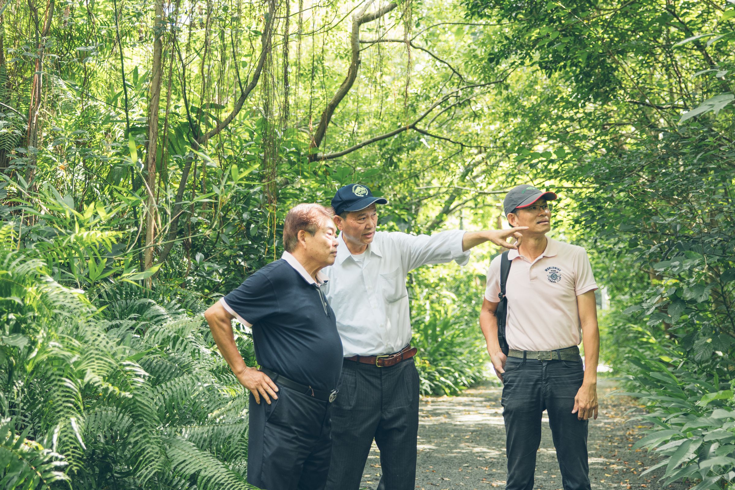 大安森林公園之友基金會時時關照公園裡的每一處，圖由左至右分別為執行長楊平世、副執行長柳春堂、副執行長陳鴻楷。（大安森林公園之友基金會提供）