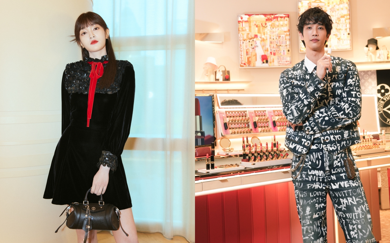 （左起）王淨、劉以豪今晚出席La Beauté Louis Vuitton彩妝系列首度登場酒會。（路易威登提供）