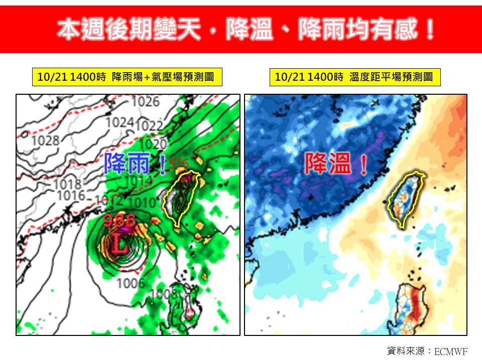 冷空氣來襲「恐急降10度」，專家表示，週末變天降雨、降溫都有感。（取自「林老師氣象站」臉書）