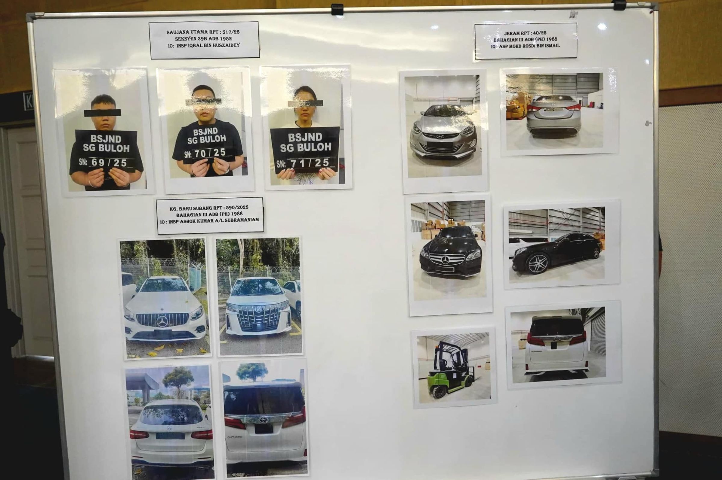 馬來西亞警方還查獲犯罪集團的數輛豪車。（翻攝自臉書＠Jabatan Siasatan Jenayah Narkotik PDRM）