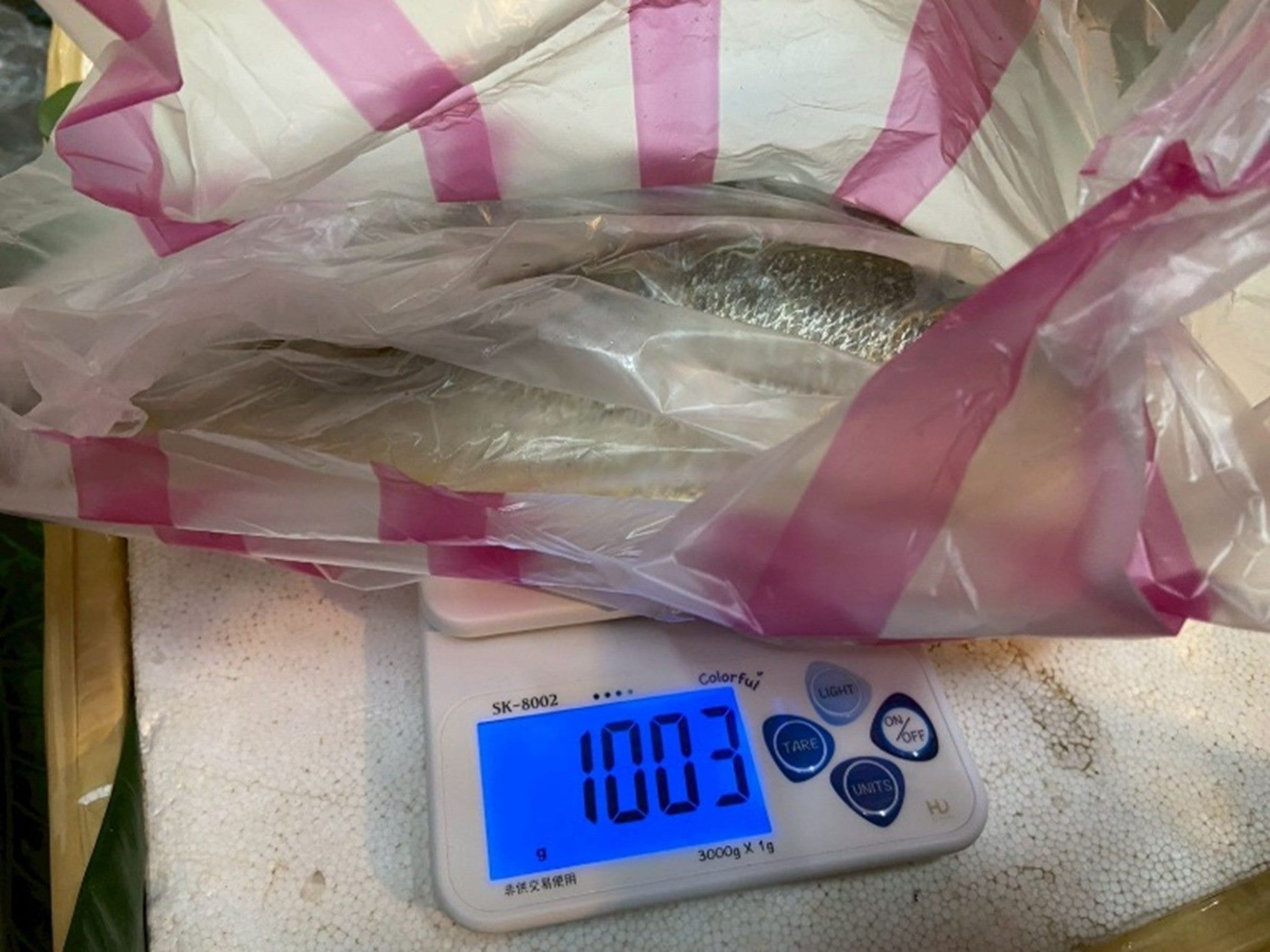 基河路無市招魚攤的黃魚檢出不得檢出的還原型結晶紫。(台北市衛生局提供)