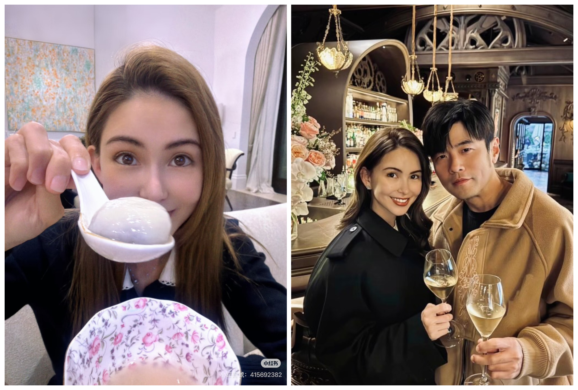 昆凌分享「周董視角」吃湯圓照片(左圖),俏皮可愛。(翻攝昆凌小紅書、IG)