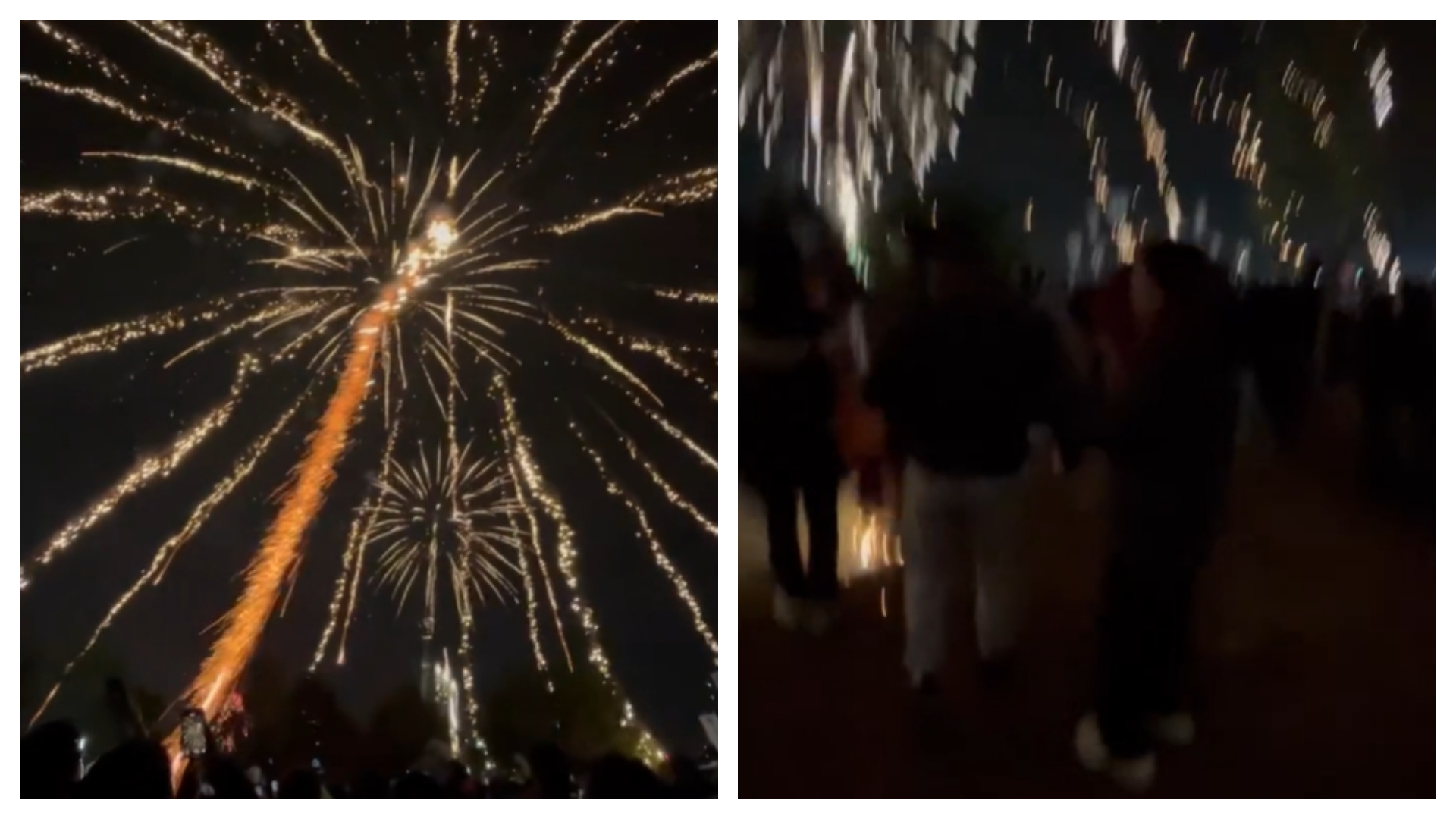 台中市政府跨年晚會煙火秀出包，傳出多處場地燃燒起火，甚至有民眾被落焰砸中。（翻攝自Threads@chuangchienyu）