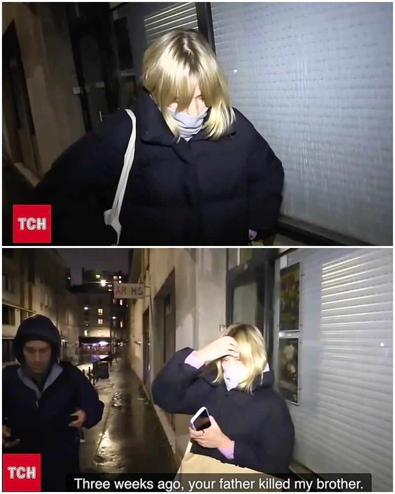 露伊莎在巴黎街頭遭烏克蘭記者問話,面對鏡頭頻頻閃躲。(翻攝TCH畫面)