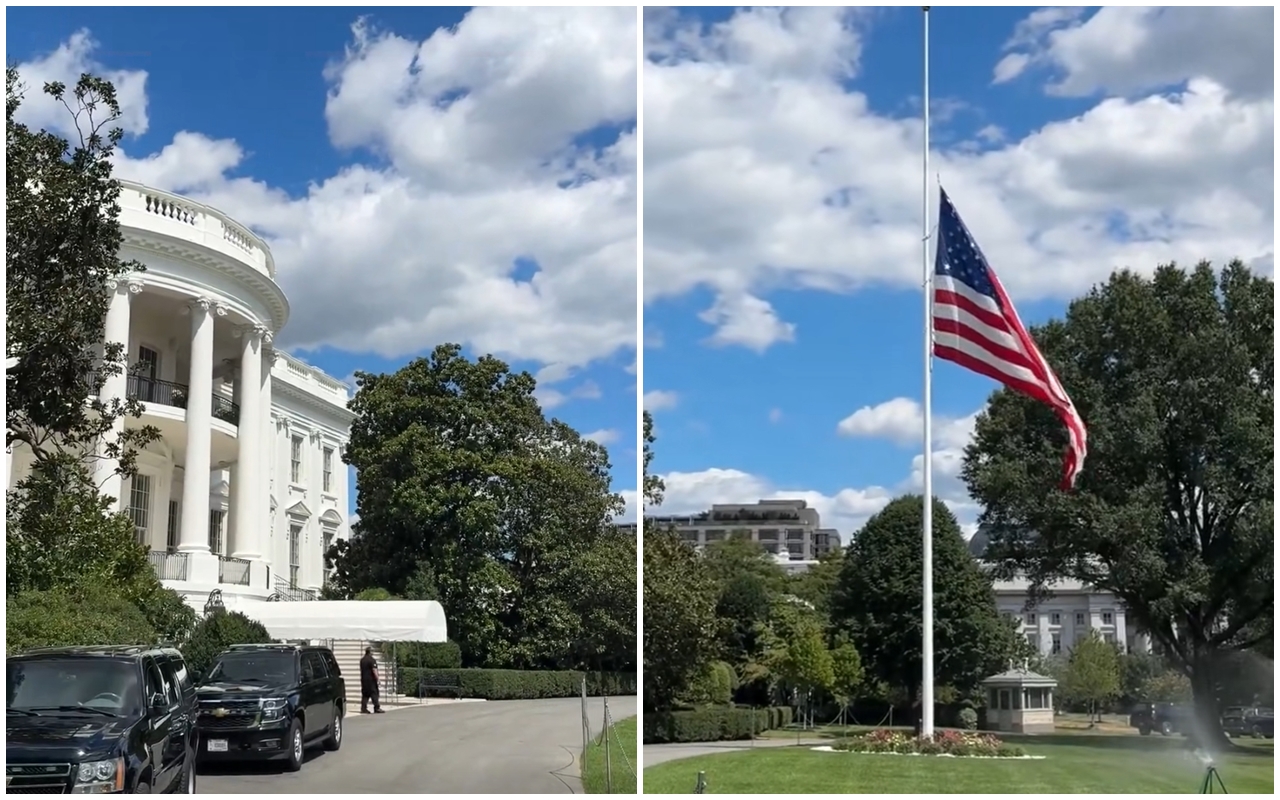 明尼蘇達州明尼亞波利斯市發生校園槍擊事件，造成2死、17傷，川普下令美國白宮、所有公共建築及場地的國旗都降半旗。（翻攝自白宮臉書）