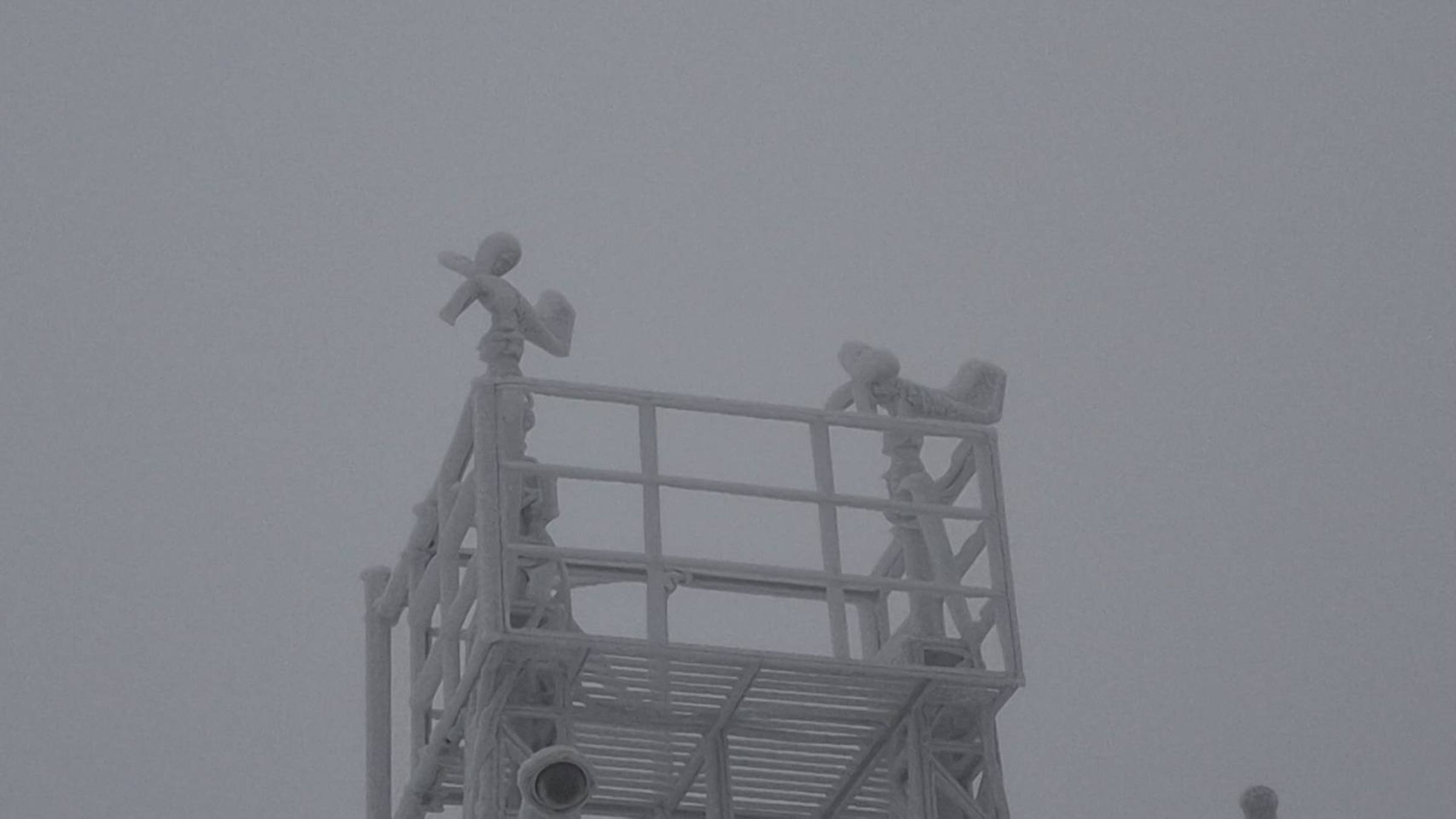 玉山累積積雪1公分並持續降雪，一片銀白世界宛如仙境。（翻攝自臉書粉專報天氣 - 中央氣象署）