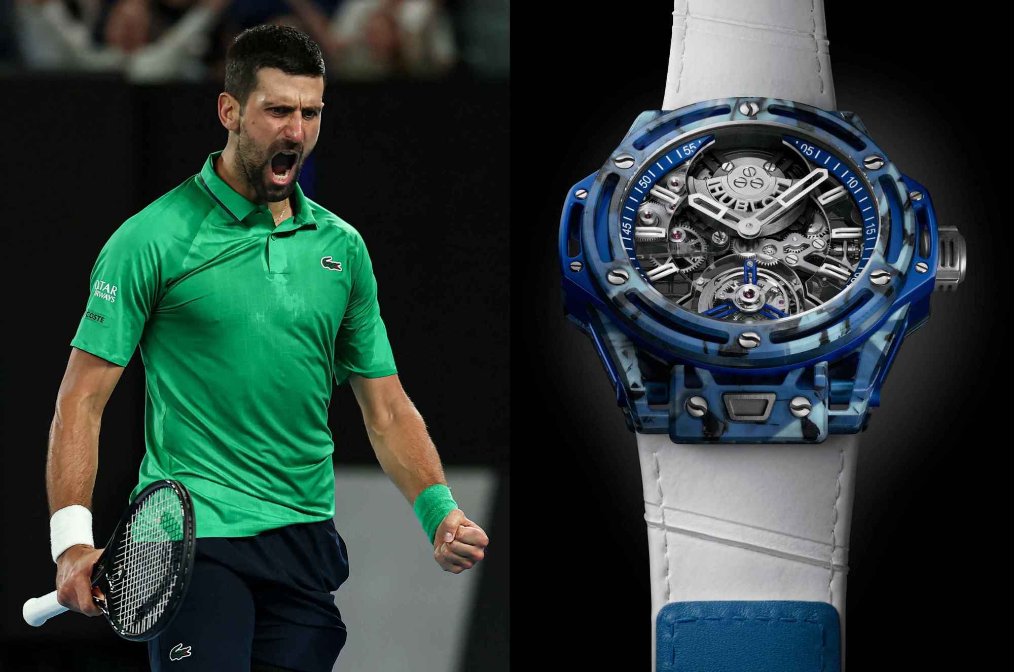 瑞士製錶品牌 HUBLOT 宇舶錶於 LVMH Watch Week 發布 Big Bang 陀飛輪「喬科維奇」 GOAT 版腕錶，以致敬品牌大使、歷史最佳網球運動員喬科維奇（Novak Djokovic）生涯無與倫比的成就。