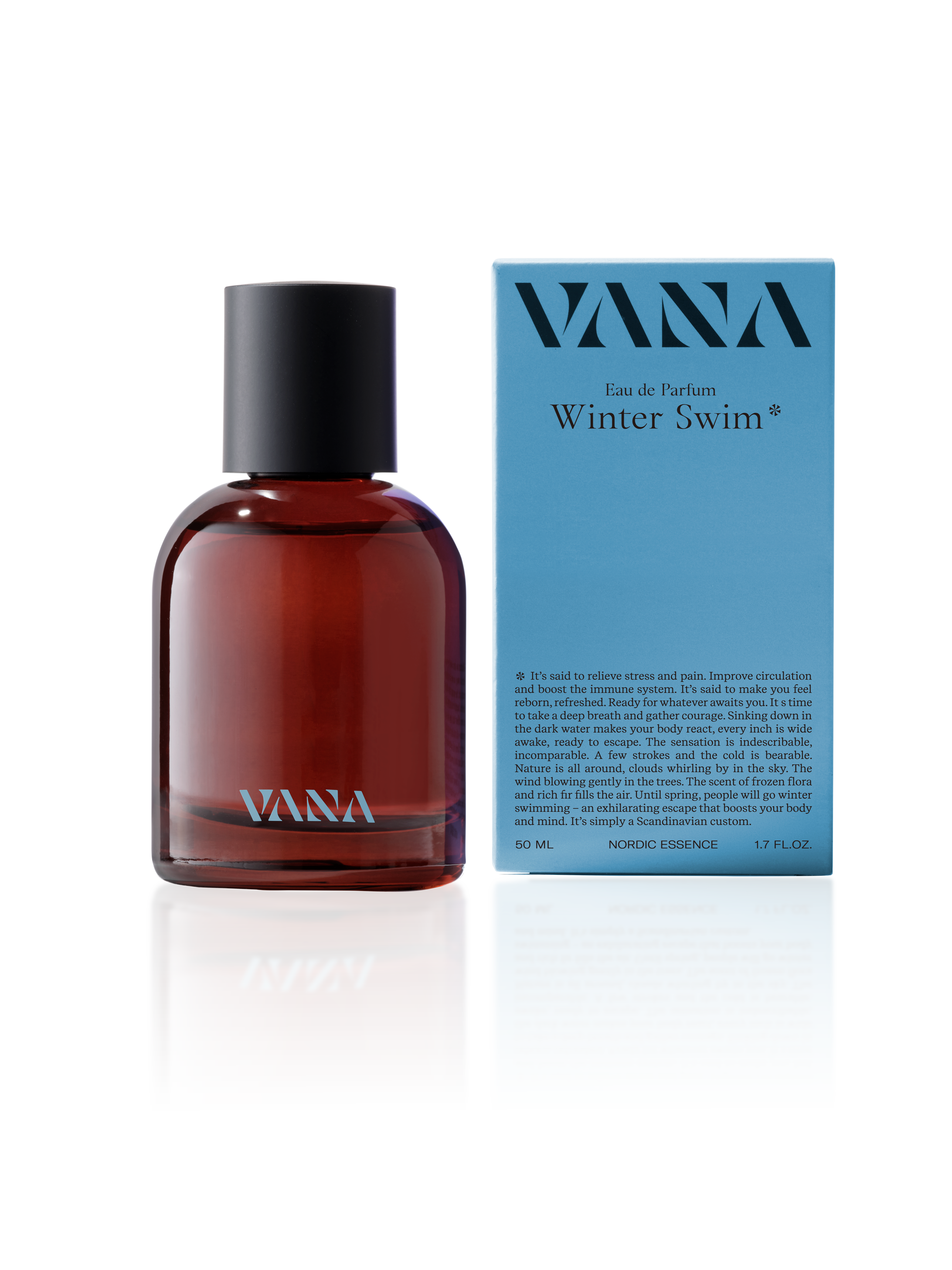VANA冬泳之甦淡香精(Winter Swim Eau de Parfum)前調以綠茶與迷迭香創作冬季早晨霧氣的冷冽香調,以木質調襯托靜謐的都會氣息。50ml/NT$1,880(VANA提供)