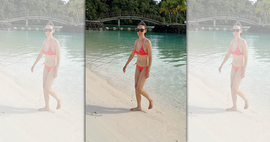 潘慧如穿上比基尼享受私人海灘。（球狀星團娛樂公司）