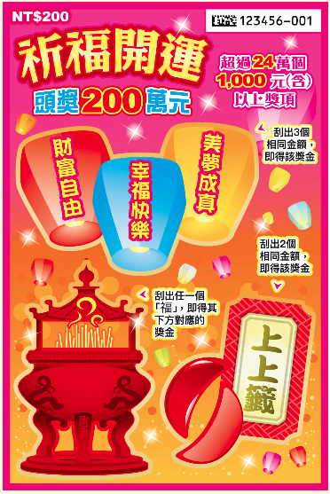 祈福開運刮刮樂。（翻攝自台彩官網）