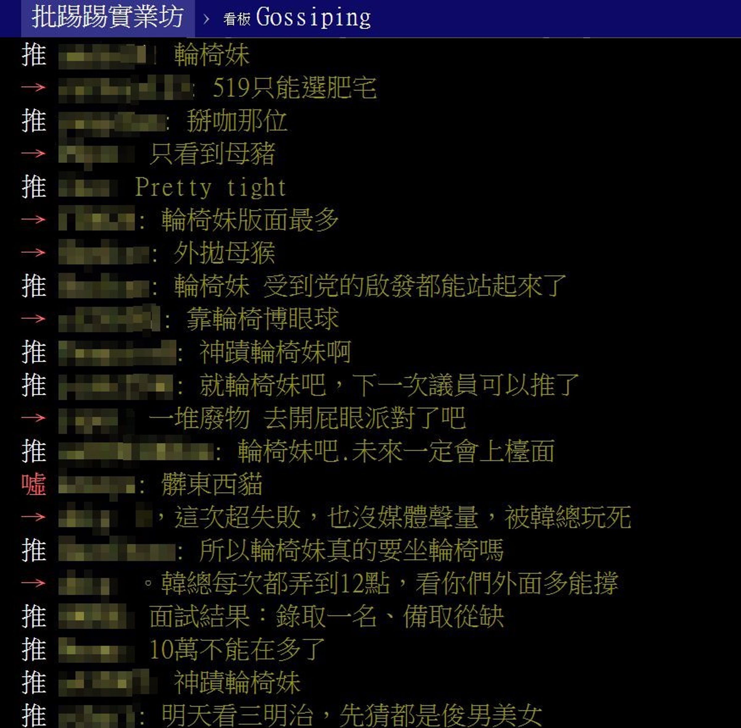 鄉民狂推「輪椅妹」是521學運女神。(翻攝PTT八卦板)