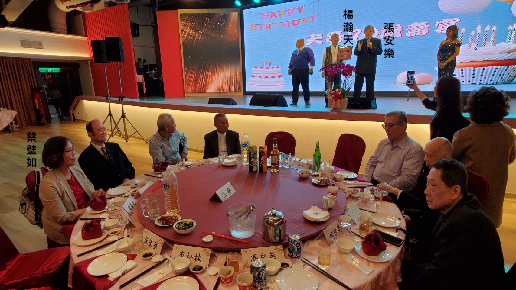 蔡壁如現身「天哥」楊瀚天壽宴，與張安樂同坐主桌。