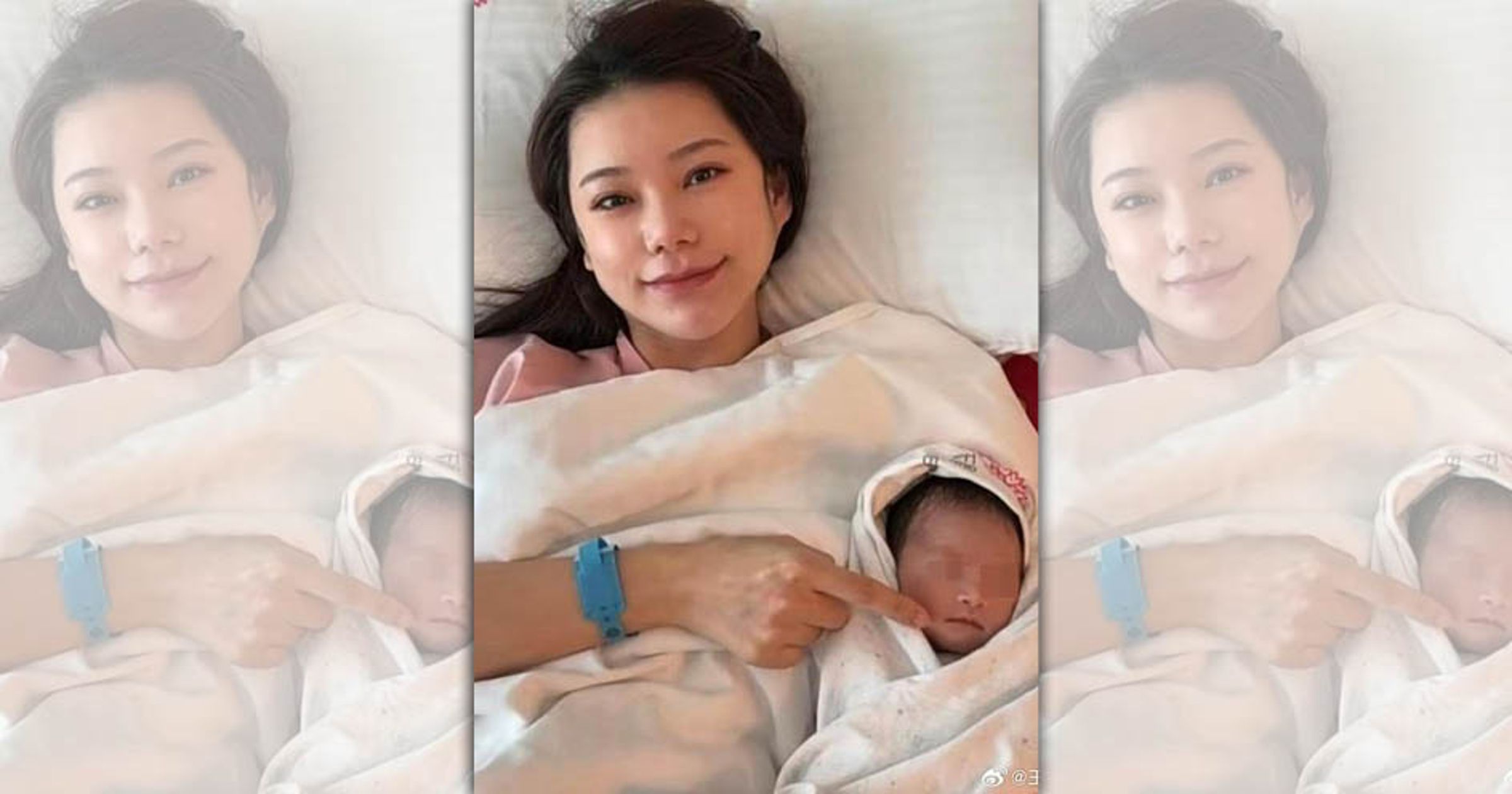 馬筱梅產後抱著新生兒入鏡,母子同框畫面首度曝光。(翻攝自微博)